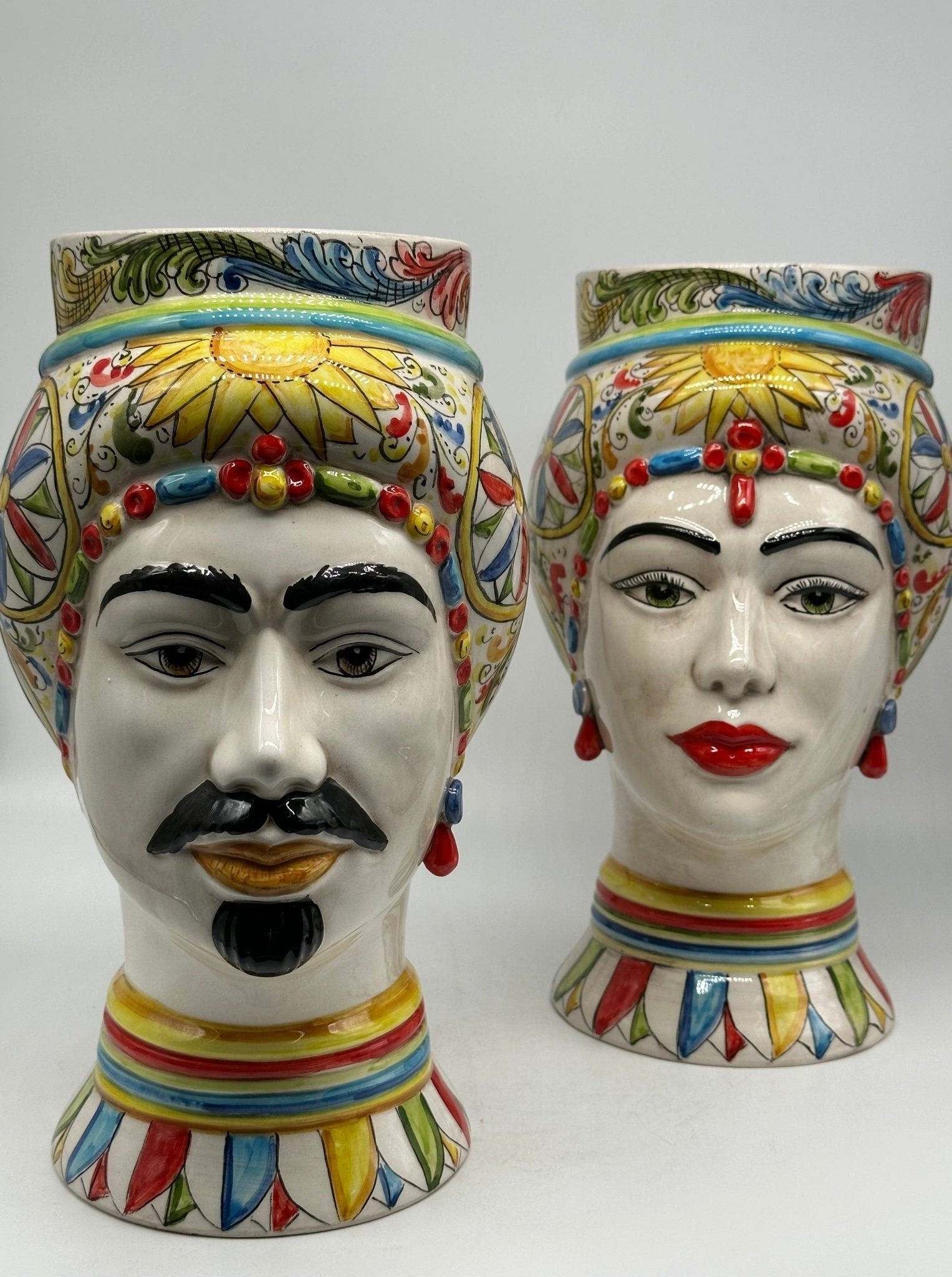 Teste di Moro Token Ceramica Caltagirone cm H.31 L.18 Artigianale Decoro “Carretto” - DD CERAMICHE SICILIANE