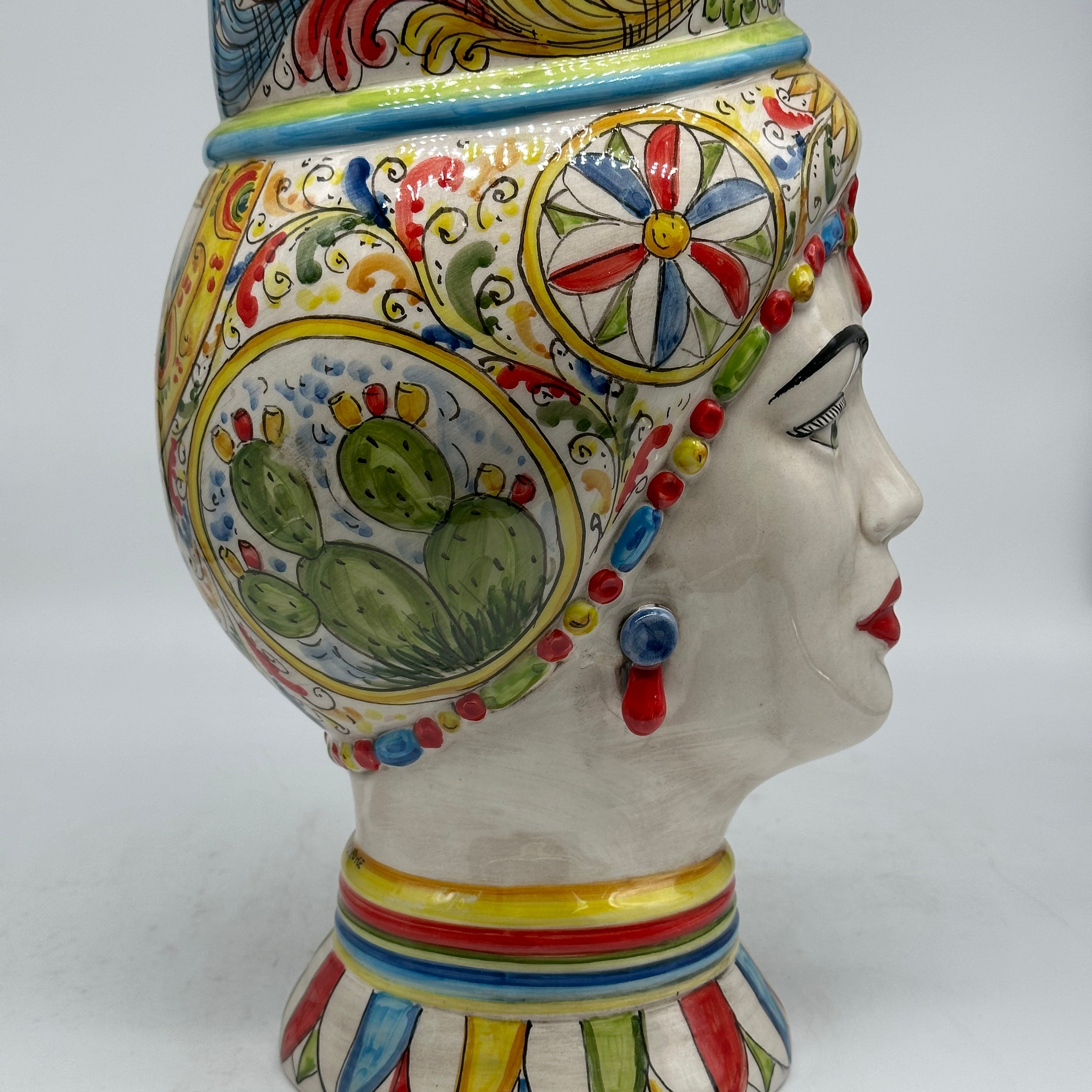 Teste di Moro Token Ceramica Caltagirone cm H.31 L.18 Artigianale Decoro Carretto V.2 - TESTA DI MORO