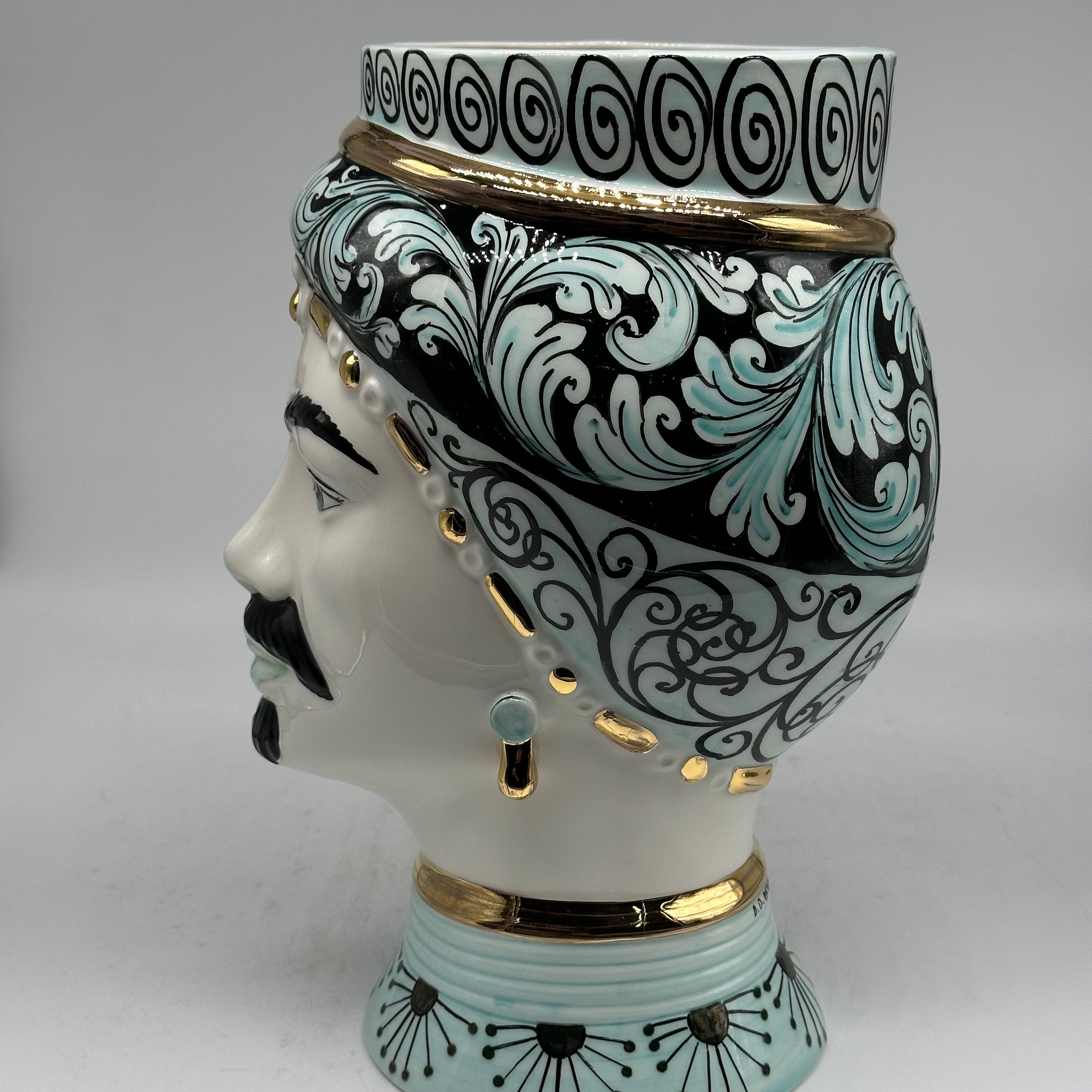 Teste di Moro Token Ceramica Caltagirone cm H.31 L.18 Artigianale Toni Verde Oro V.2