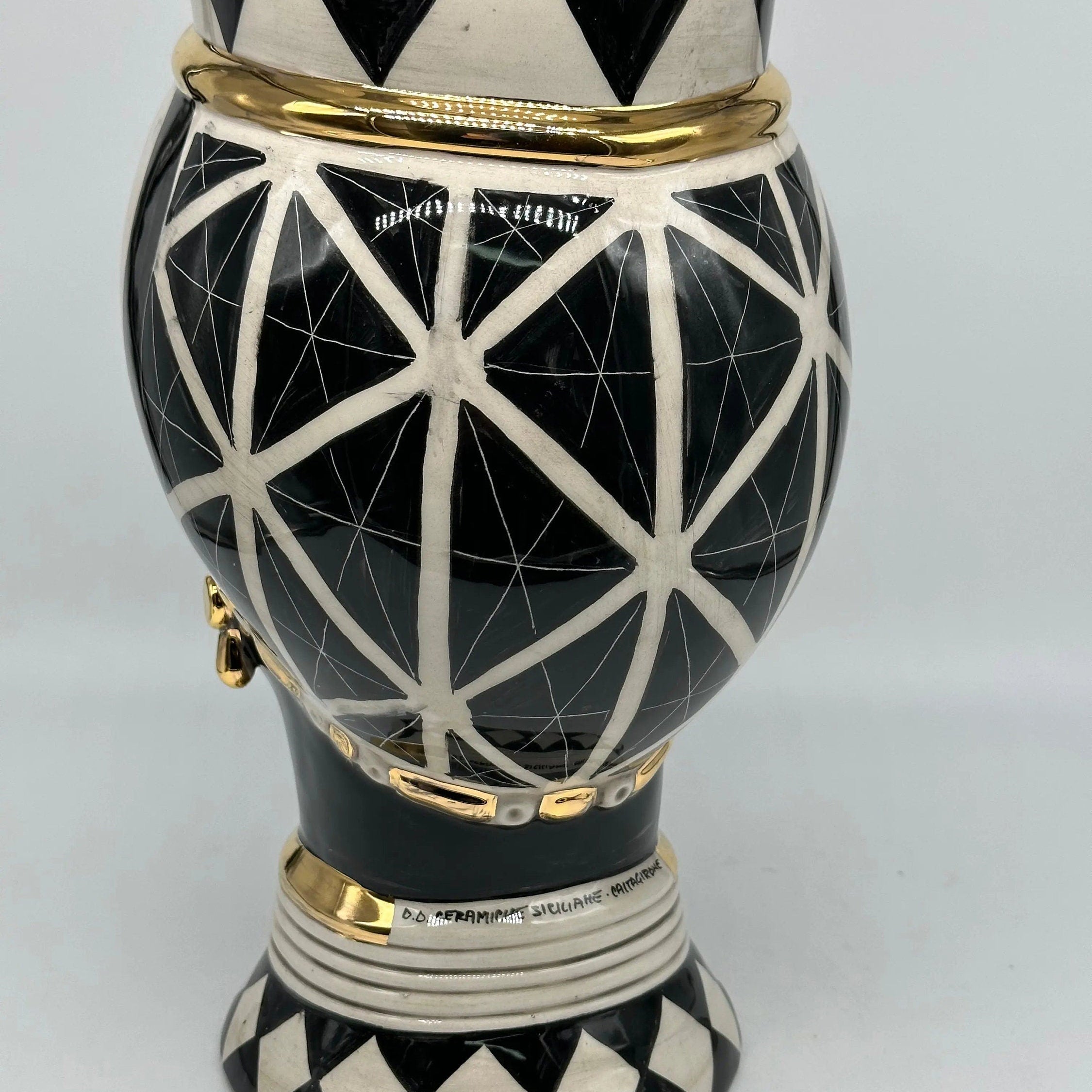 Teste di Moro Token Ceramica Caltagirone cm H.31 L.18 Artigianale Bianco Nero Oro DD CERAMICHE SICILIANE