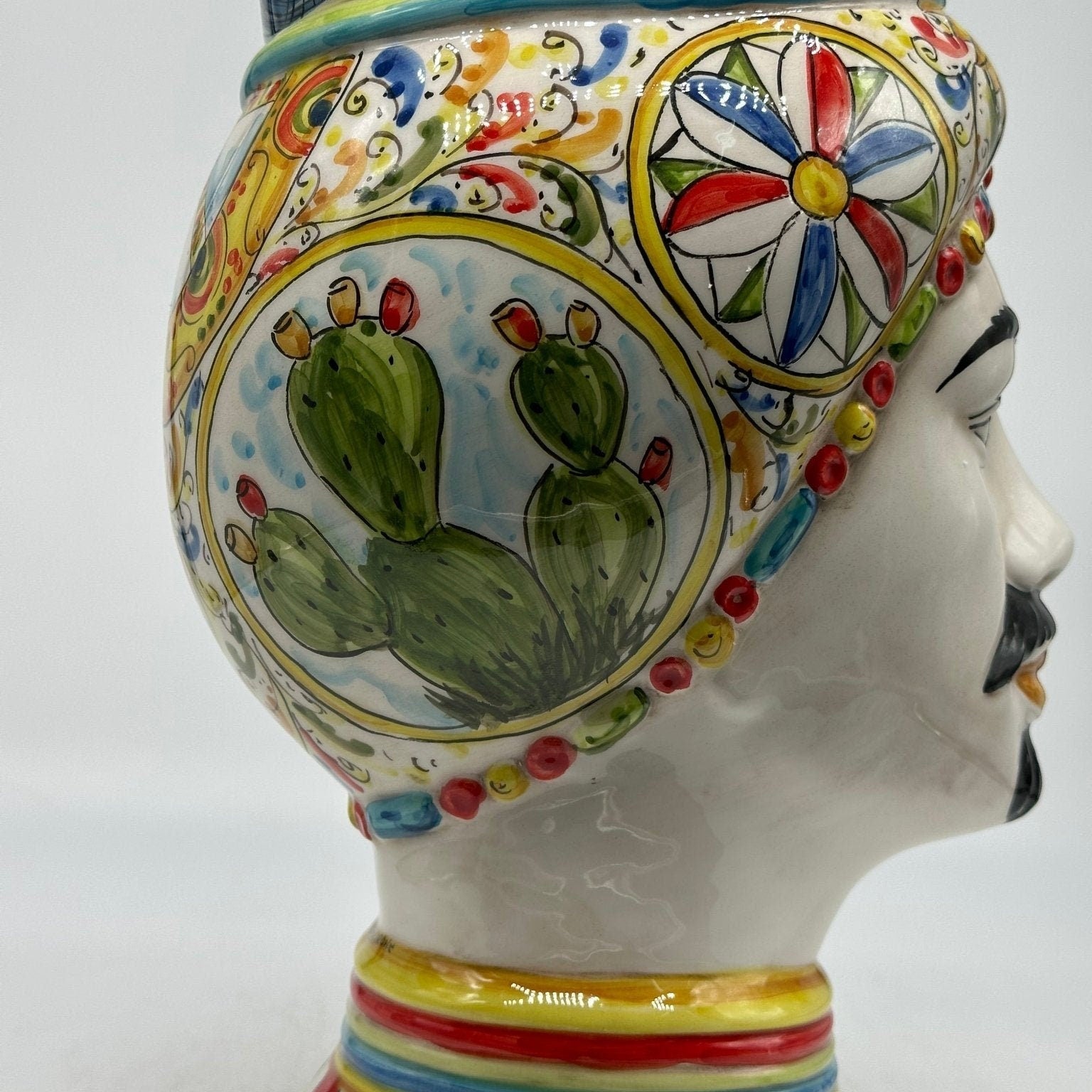 Teste di Moro Token Ceramica Caltagirone cm H.31 L.18 Artigianale Decoro “Carretto” - DD CERAMICHE SICILIANE