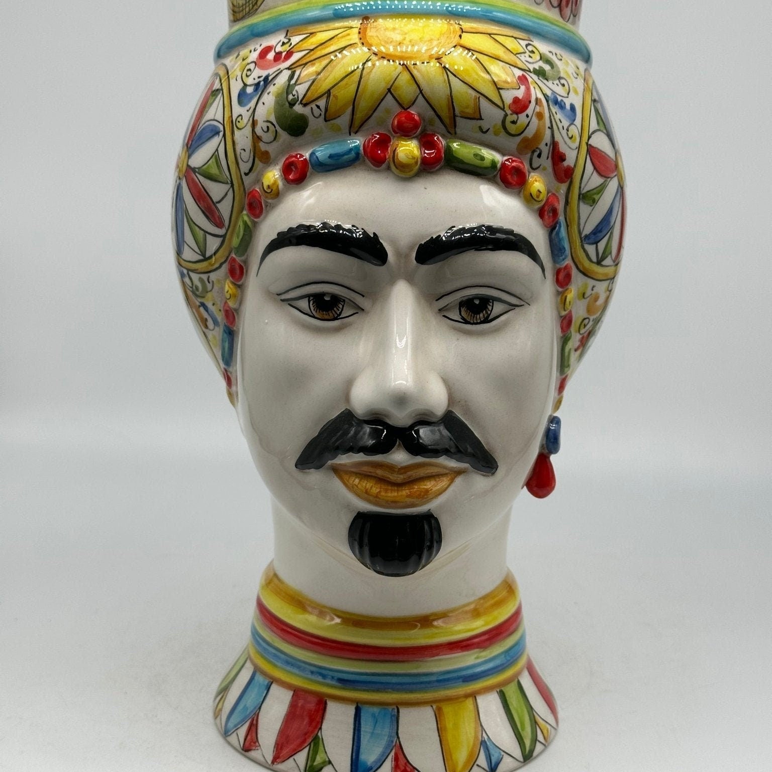 Teste di Moro Token Ceramica Caltagirone cm H.31 L.18 Artigianale Decoro “Carretto” - DD CERAMICHE SICILIANE