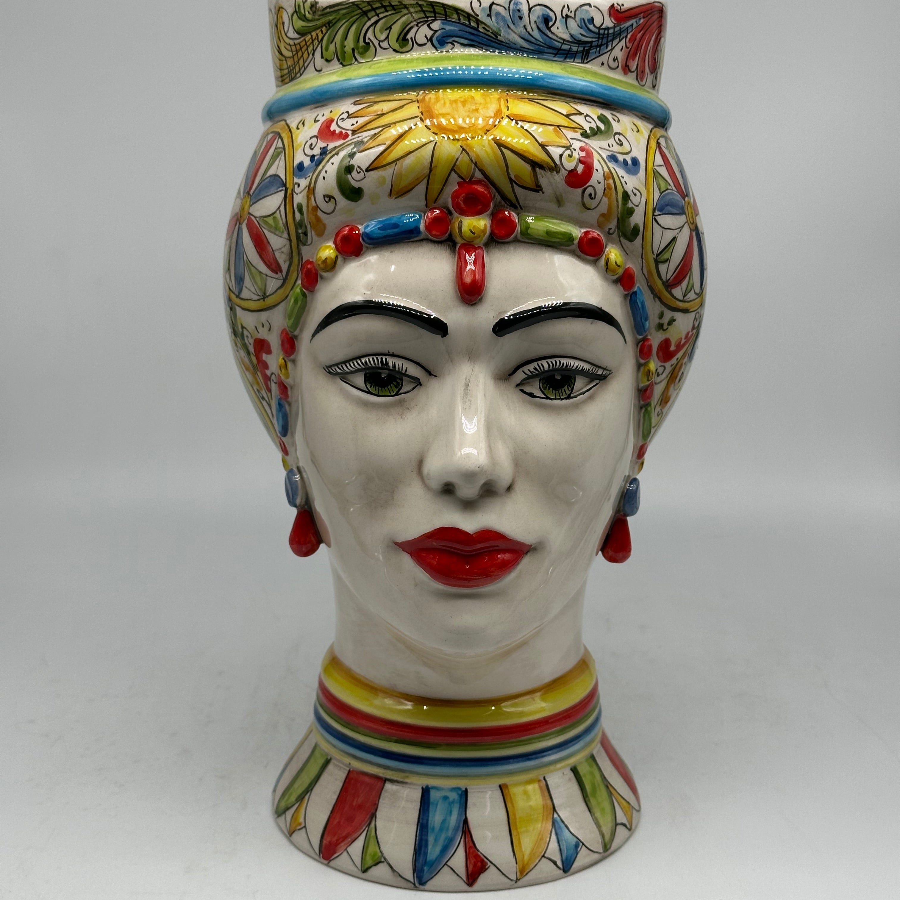 Teste di Moro Token Ceramica Caltagirone cm H.31 L.18 Artigianale Decoro Carretto V.2 - Donna - TESTA DI MORO