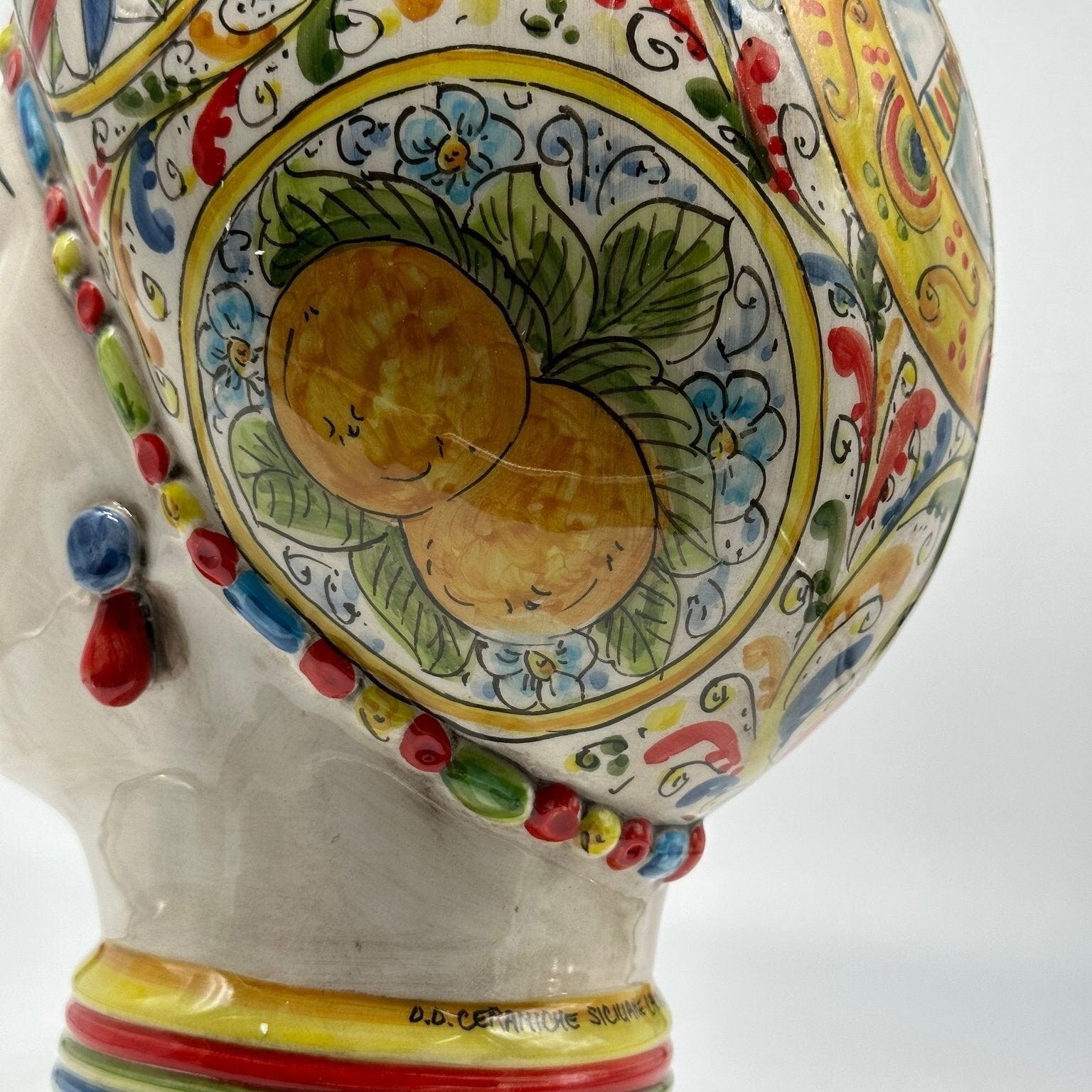 Teste di Moro Token Ceramica Caltagirone cm H.31 L.18 Artigianale Decoro “Carretto” - DD CERAMICHE SICILIANE