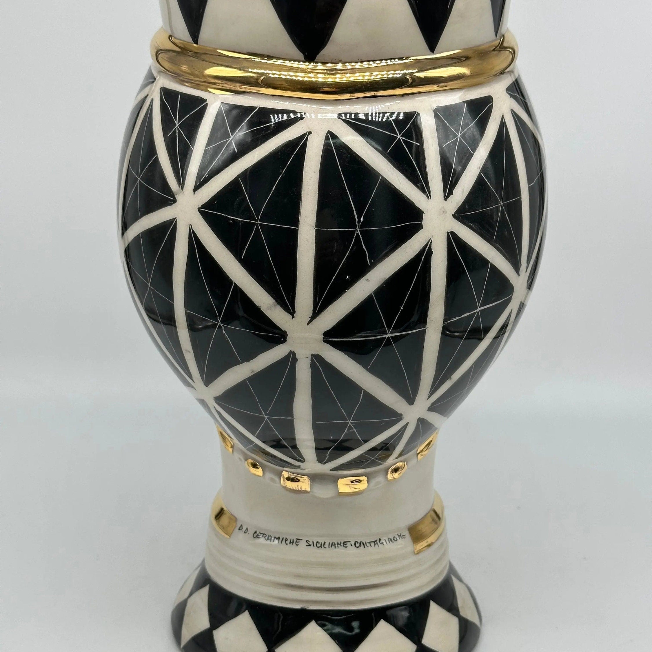 Teste di Moro Token Ceramica Caltagirone cm H.31 L.18 Artigianale Bianco Nero Oro DD CERAMICHE SICILIANE