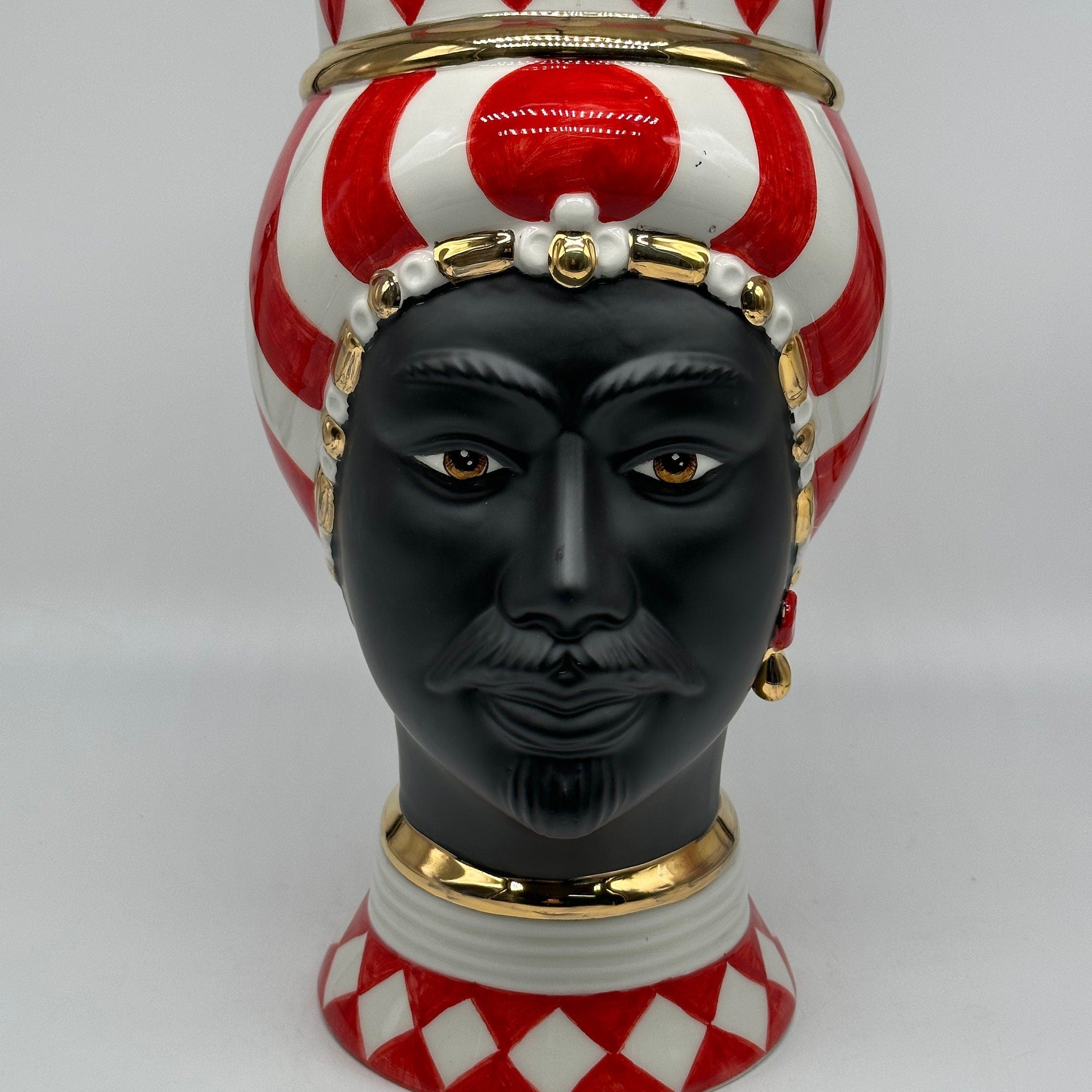 Teste di Moro Token Ceramica Caltagirone cm H.31 L.18 Artigianale Rosso Bianco Oro DD CERAMICHE SICILIANE