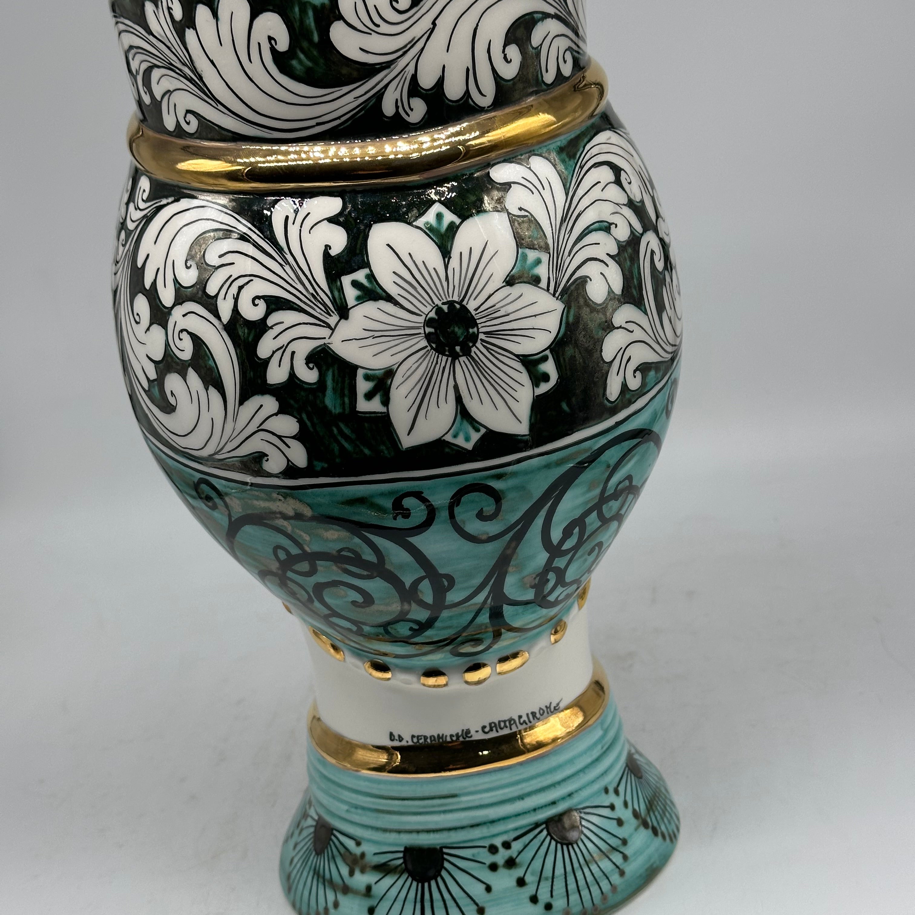 Teste di Moro Token Ceramica Caltagirone cm H.31 L.18 Artigianale Toni Verde Oro