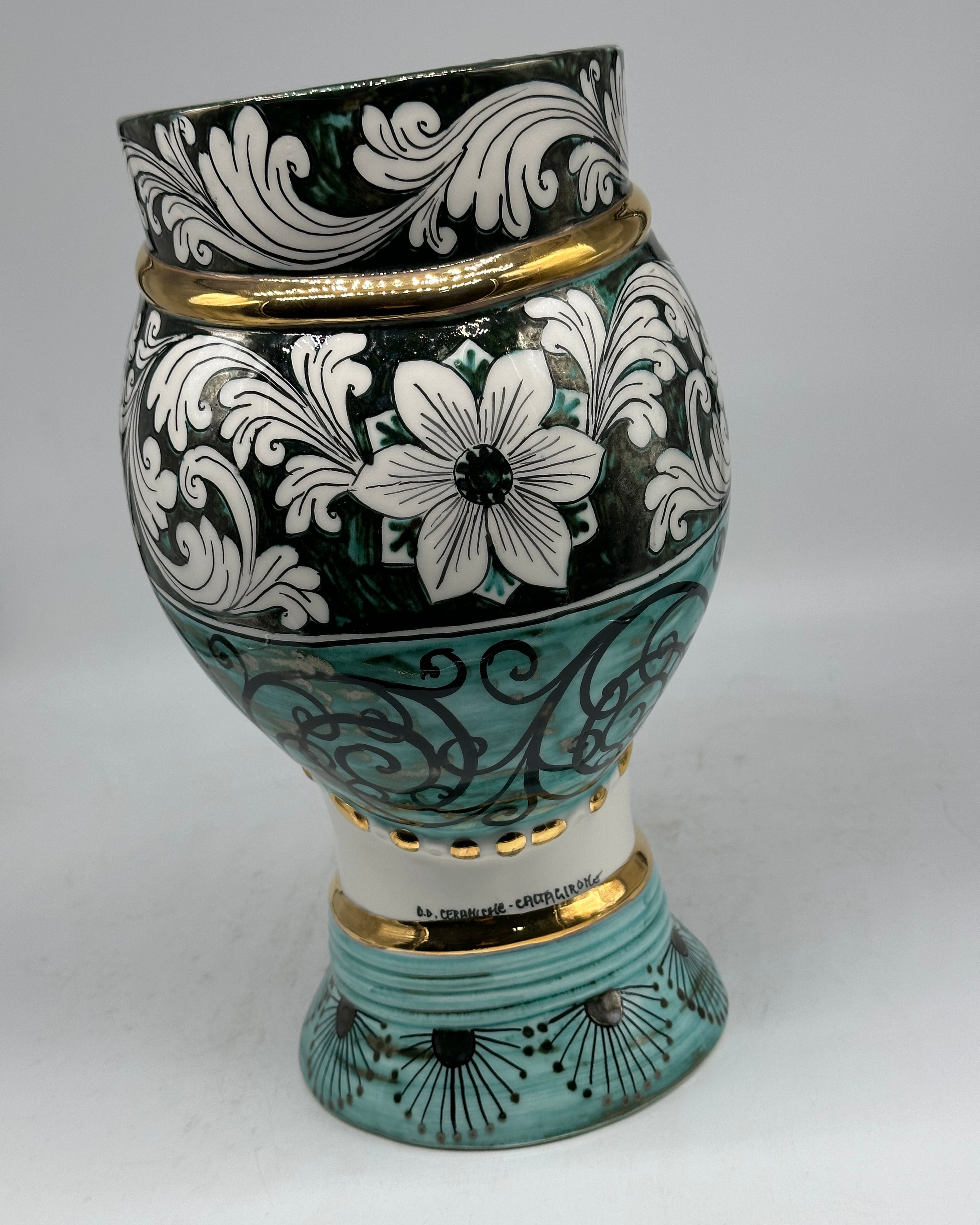 Teste di Moro Token Ceramica Caltagirone cm H.31 L.18 Artigianale Toni Verde Oro