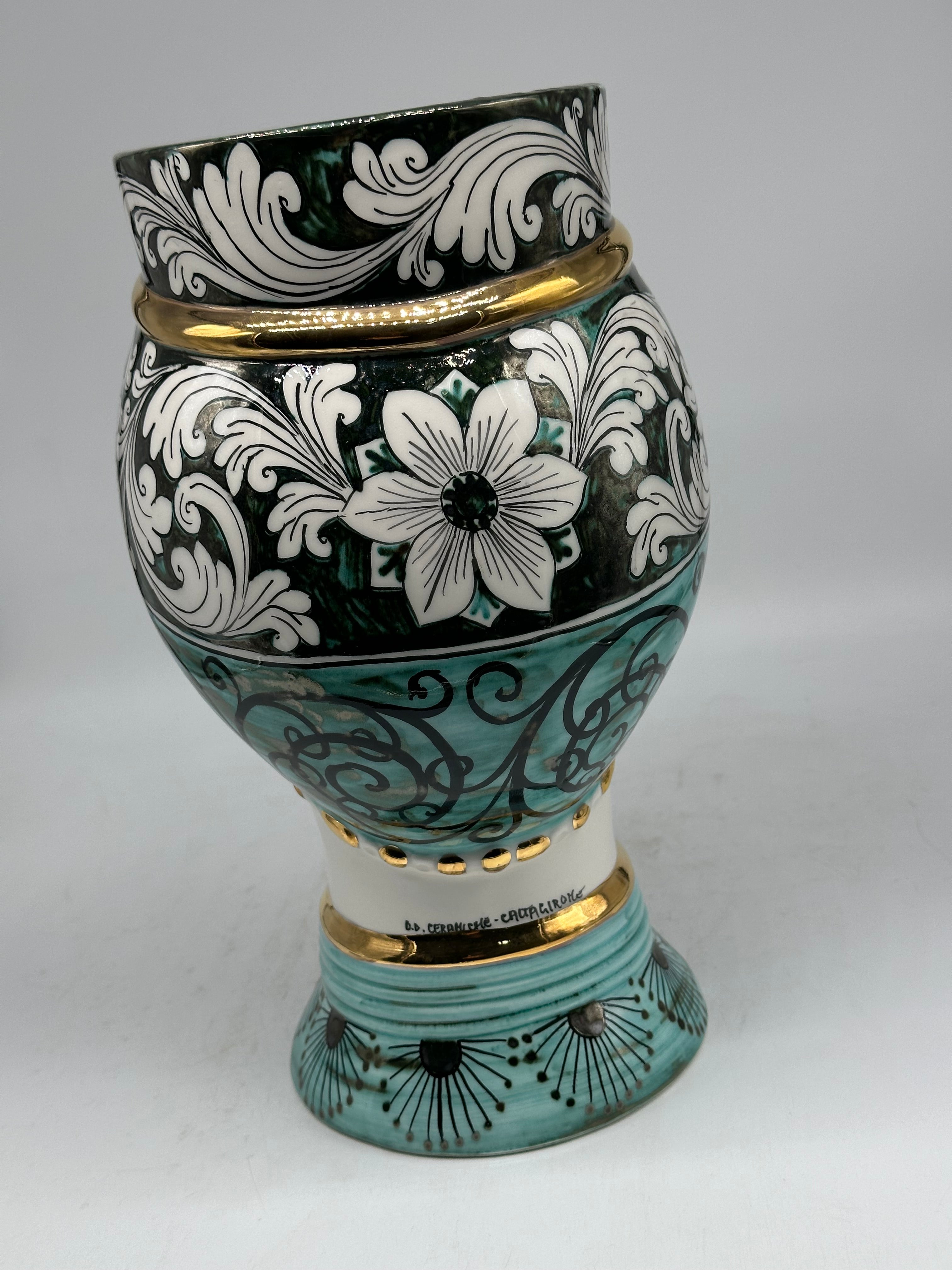 Teste di Moro Token Ceramica Caltagirone cm H.31 L.18 Artigianale Toni Verde Oro