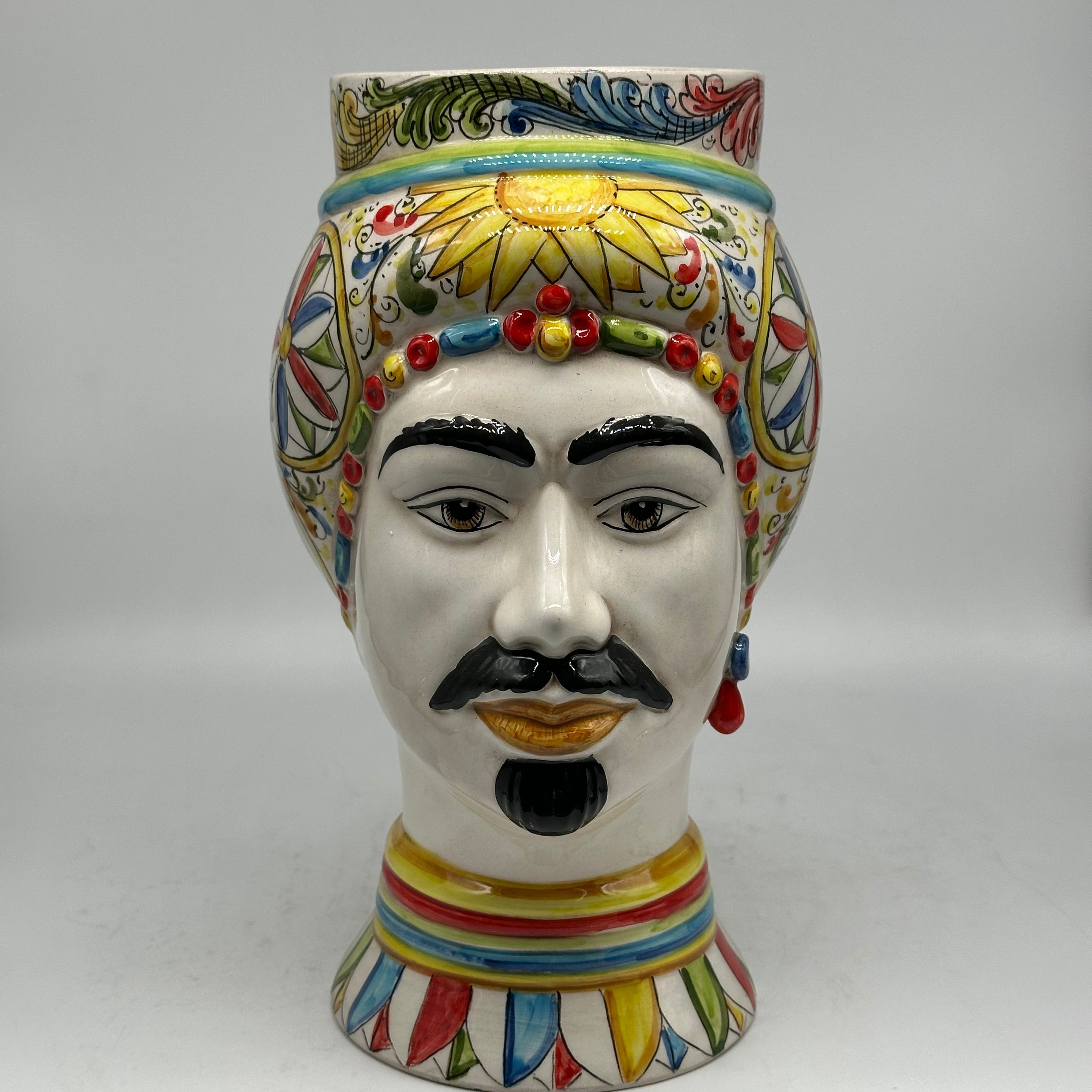 Teste di Moro Token Ceramica Caltagirone cm H.31 L.18 Artigianale Decoro Carretto V.2 - Uomo - TESTA DI MORO