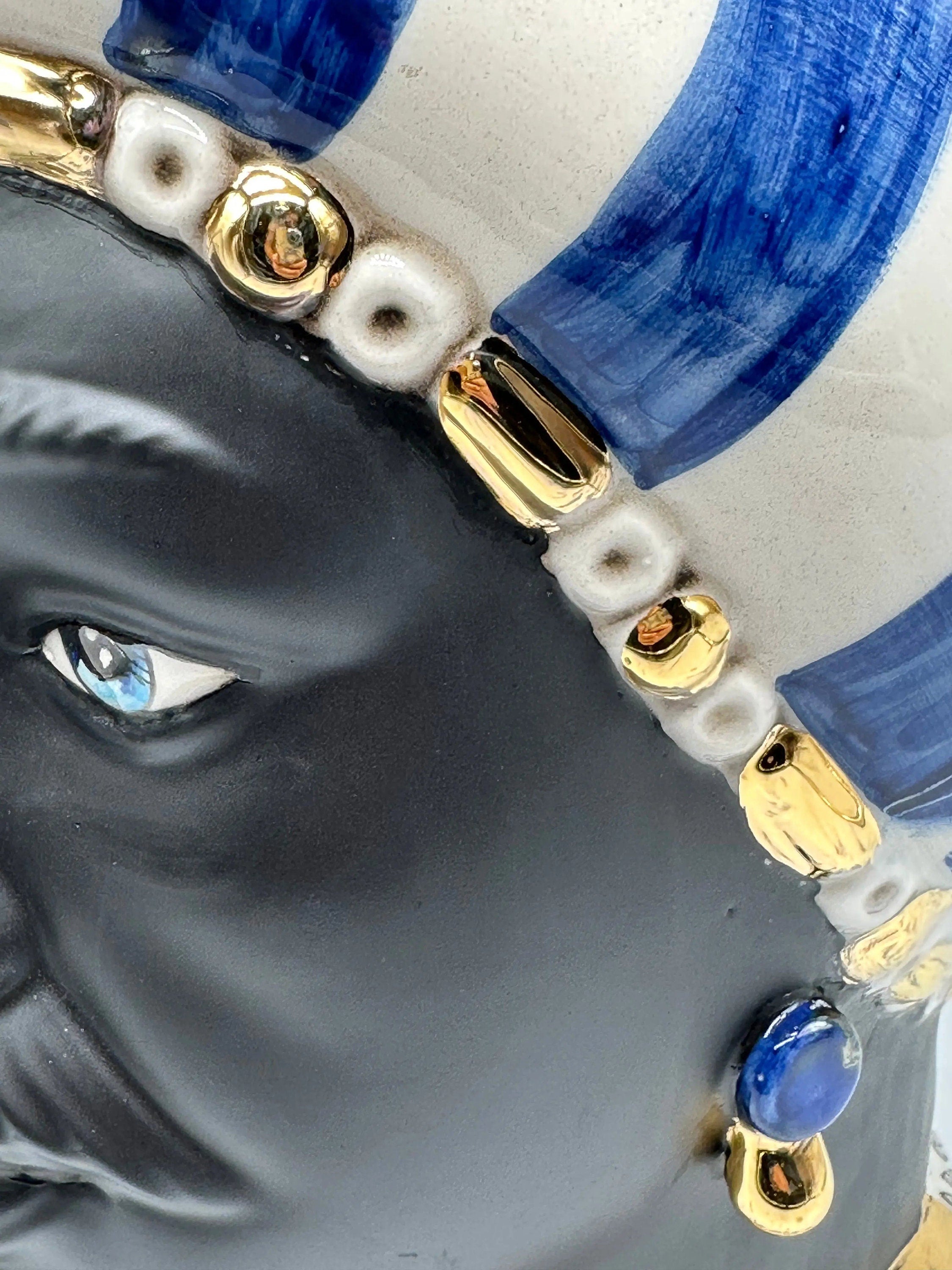 Teste di Moro Token Ceramica Caltagirone cm H.31 L.18 Artigianale Blu Bianco Oro DD CERAMICHE SICILIANE