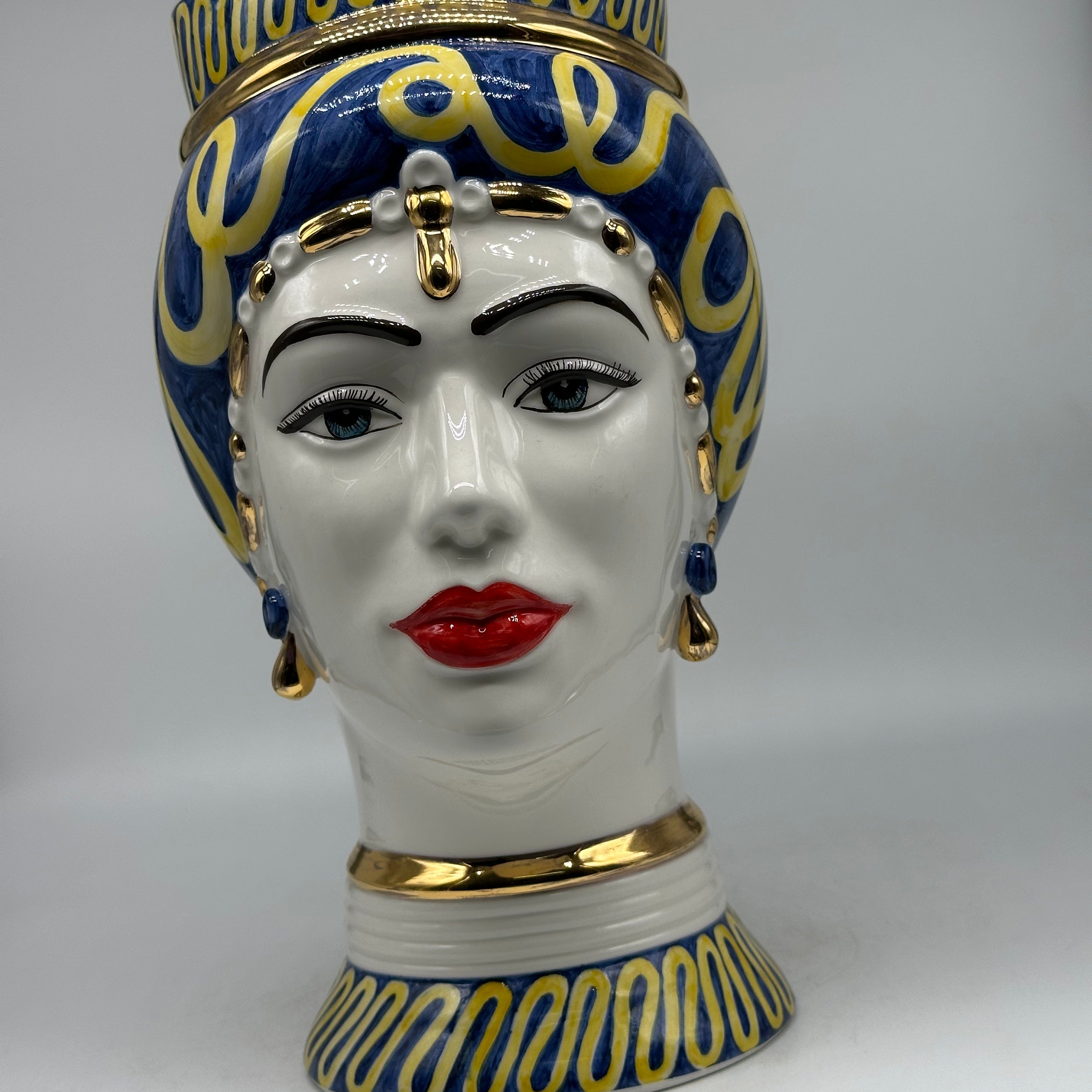 Teste di Moro Token Ceramica Caltagirone cm H.31 L.18 Artigianale Blu Giallo - TESTE DI MORO