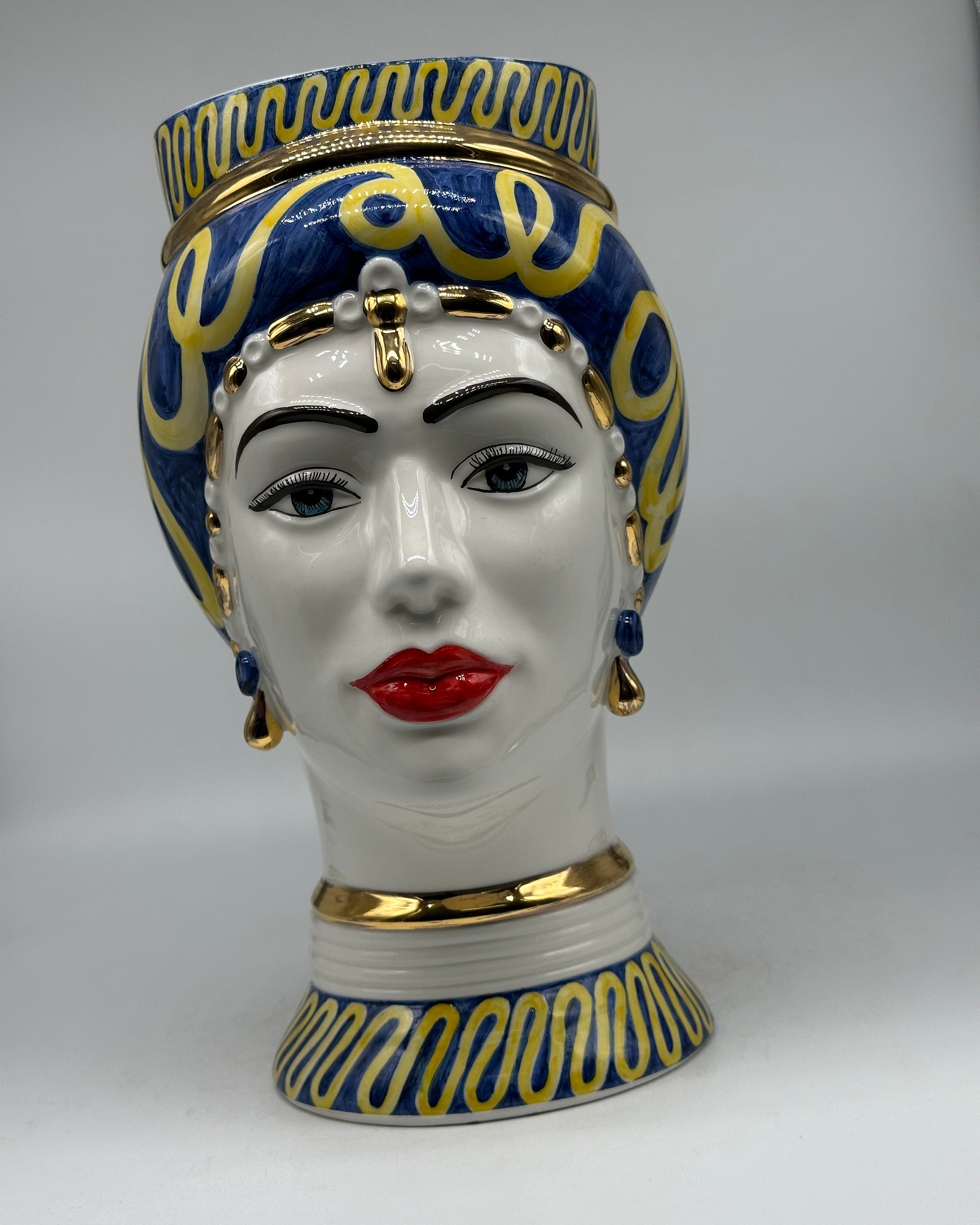 Teste di Moro Token Ceramica Caltagirone cm H.31 L.18 Artigianale Blu Giallo - TESTE DI MORO