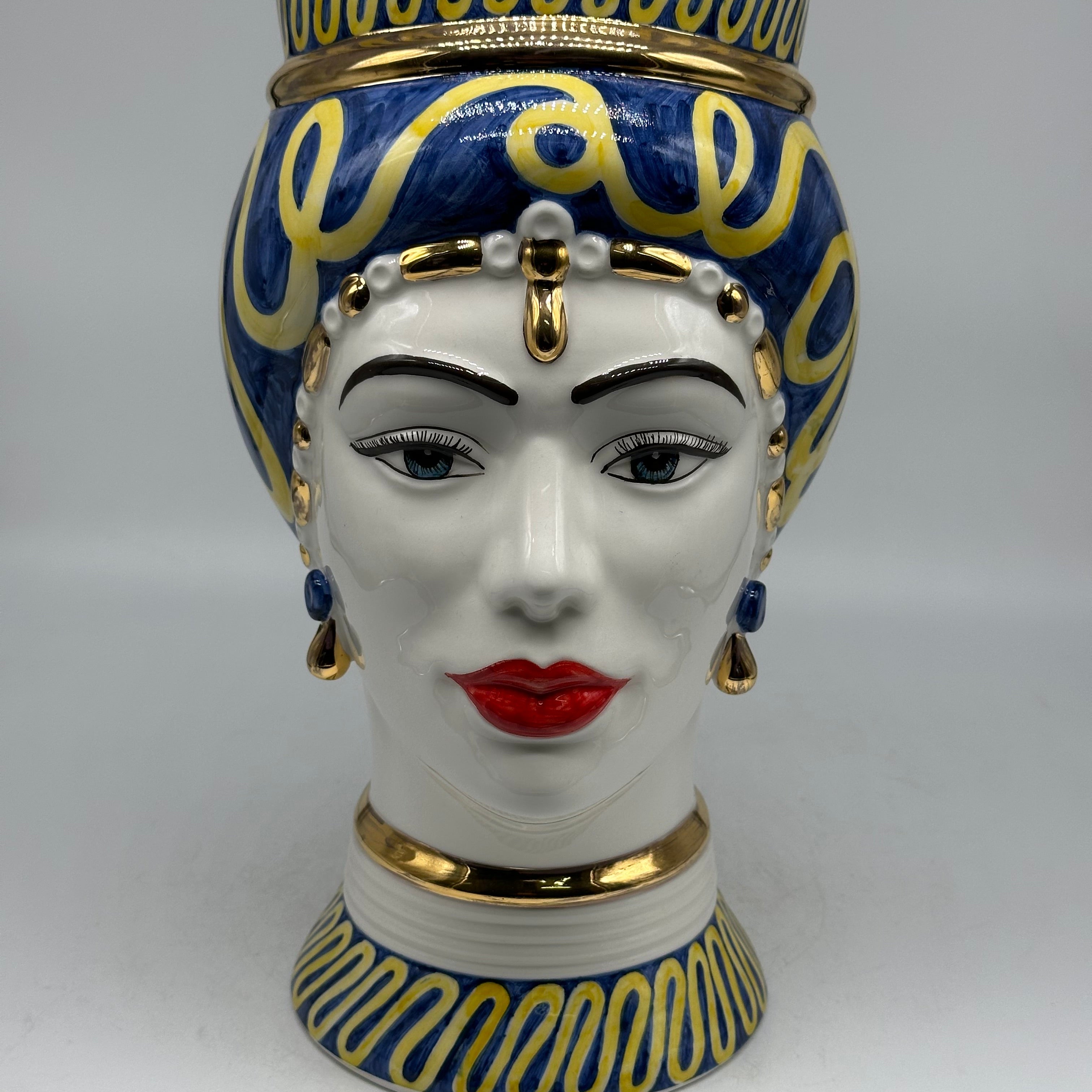 Teste di Moro Token Ceramica Caltagirone cm H.31 L.18 Artigianale Blu Giallo - Donna - TESTE DI MORO