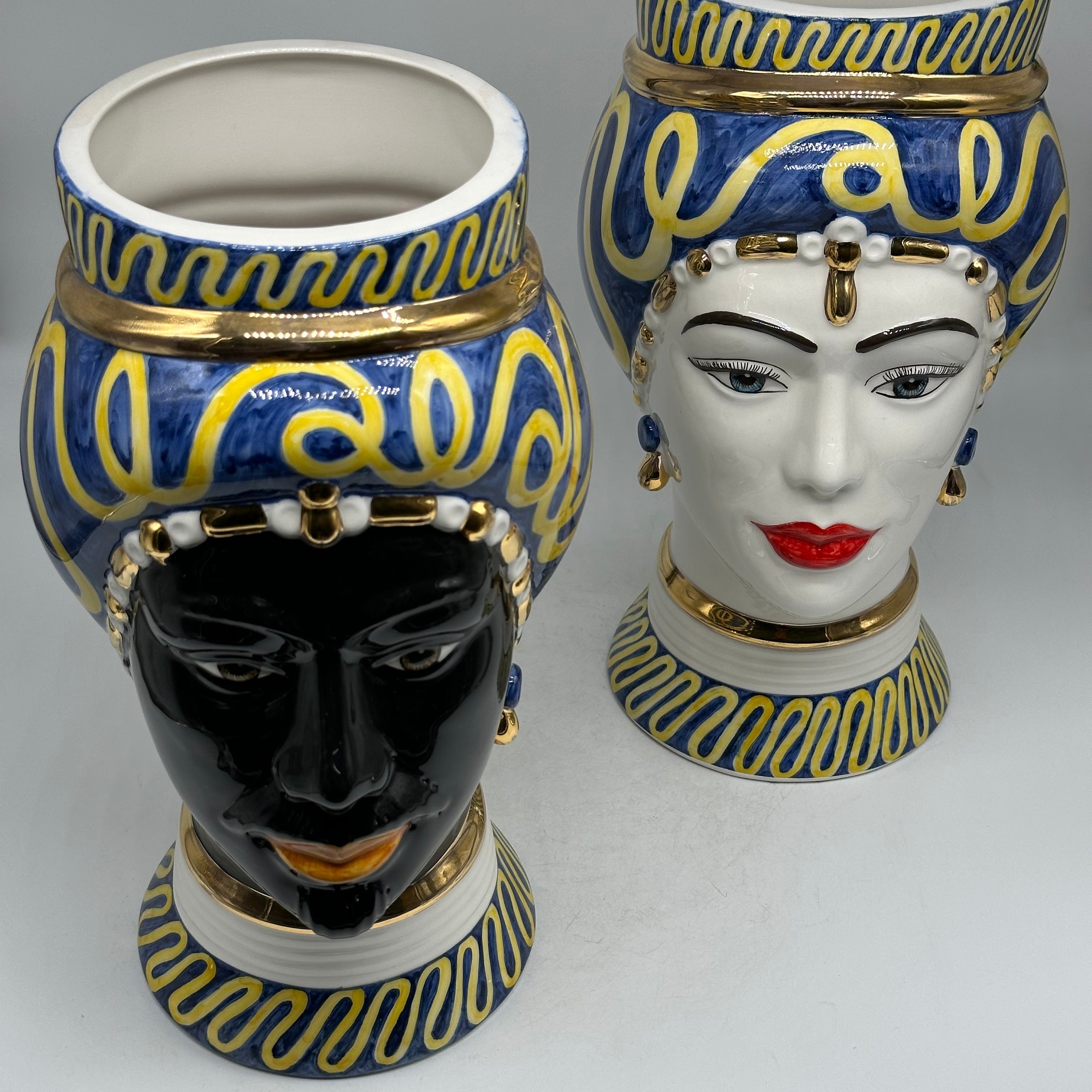 Teste di Moro Token Ceramica Caltagirone cm H.31 L.18 Artigianale Blu Giallo - TESTE DI MORO