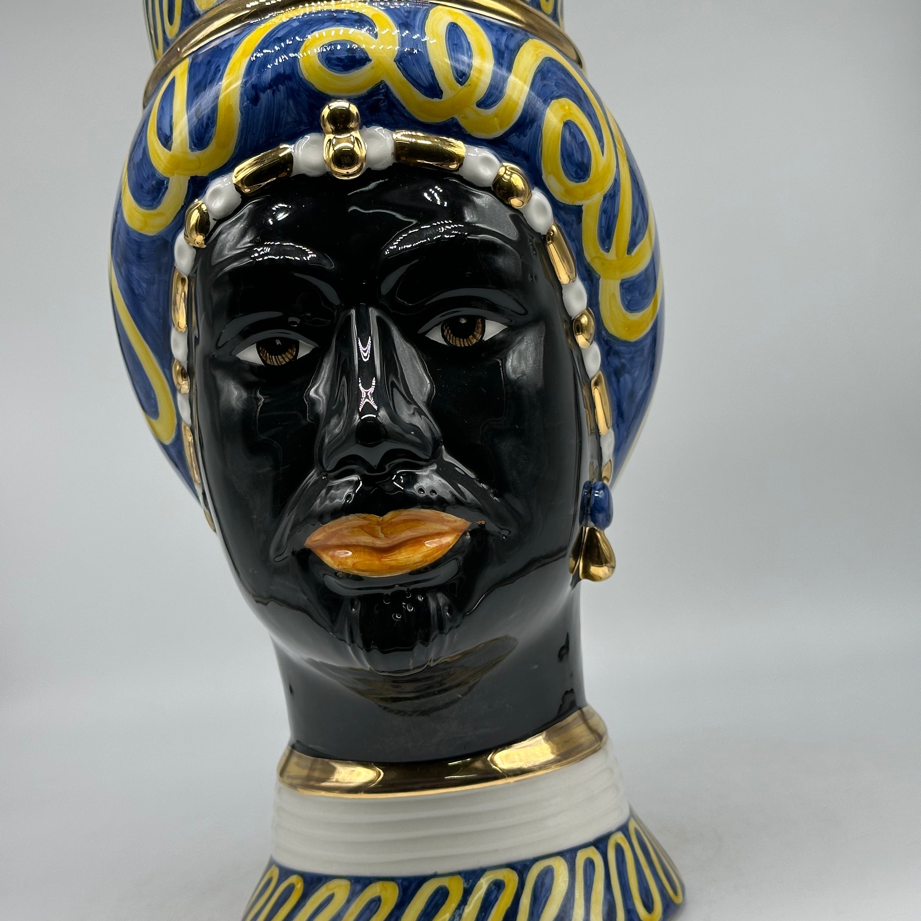 Teste di Moro Token Ceramica Caltagirone cm H.31 L.18 Artigianale Blu Giallo - TESTE DI MORO