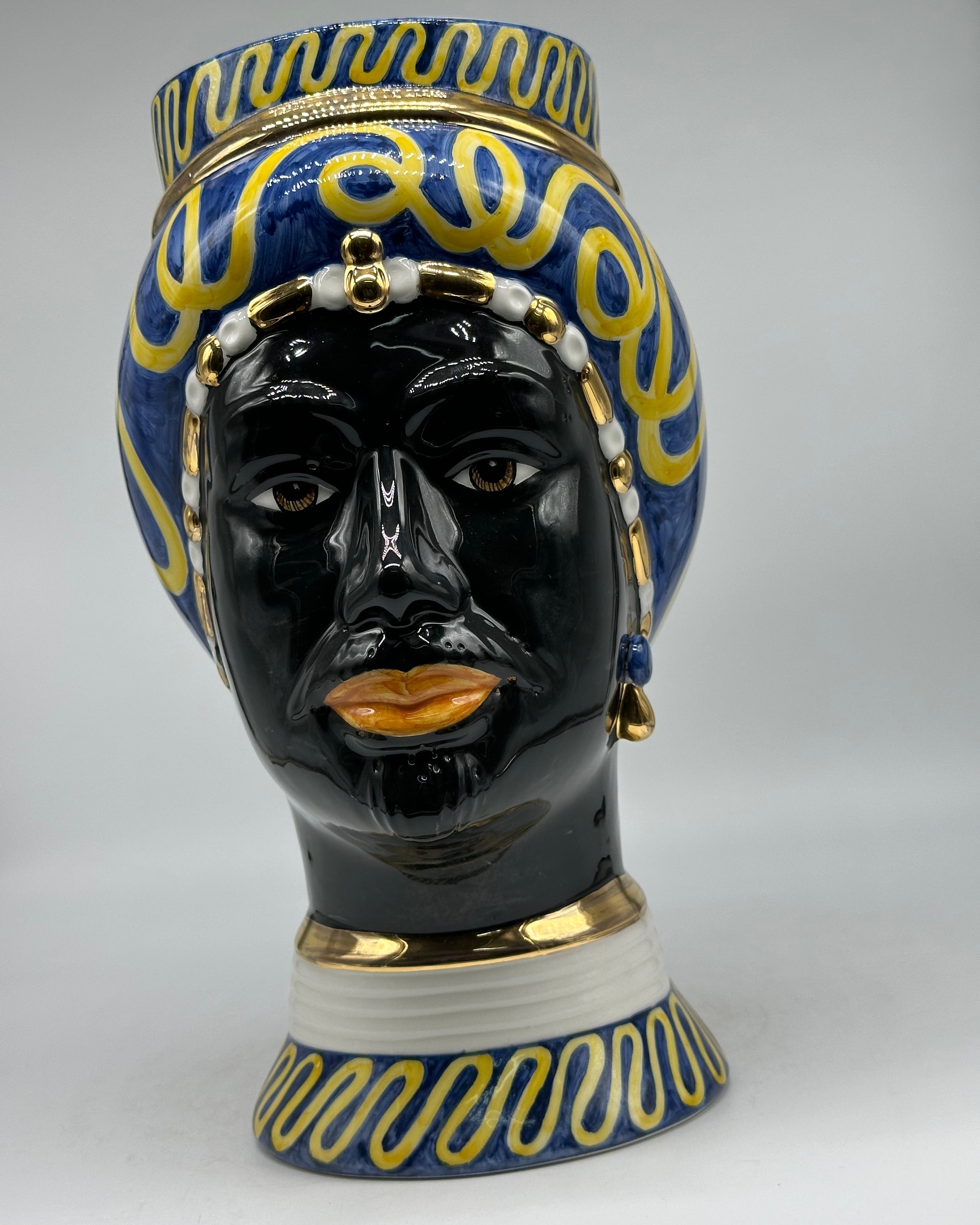 Teste di Moro Token Ceramica Caltagirone cm H.31 L.18 Artigianale Blu Giallo - TESTE DI MORO