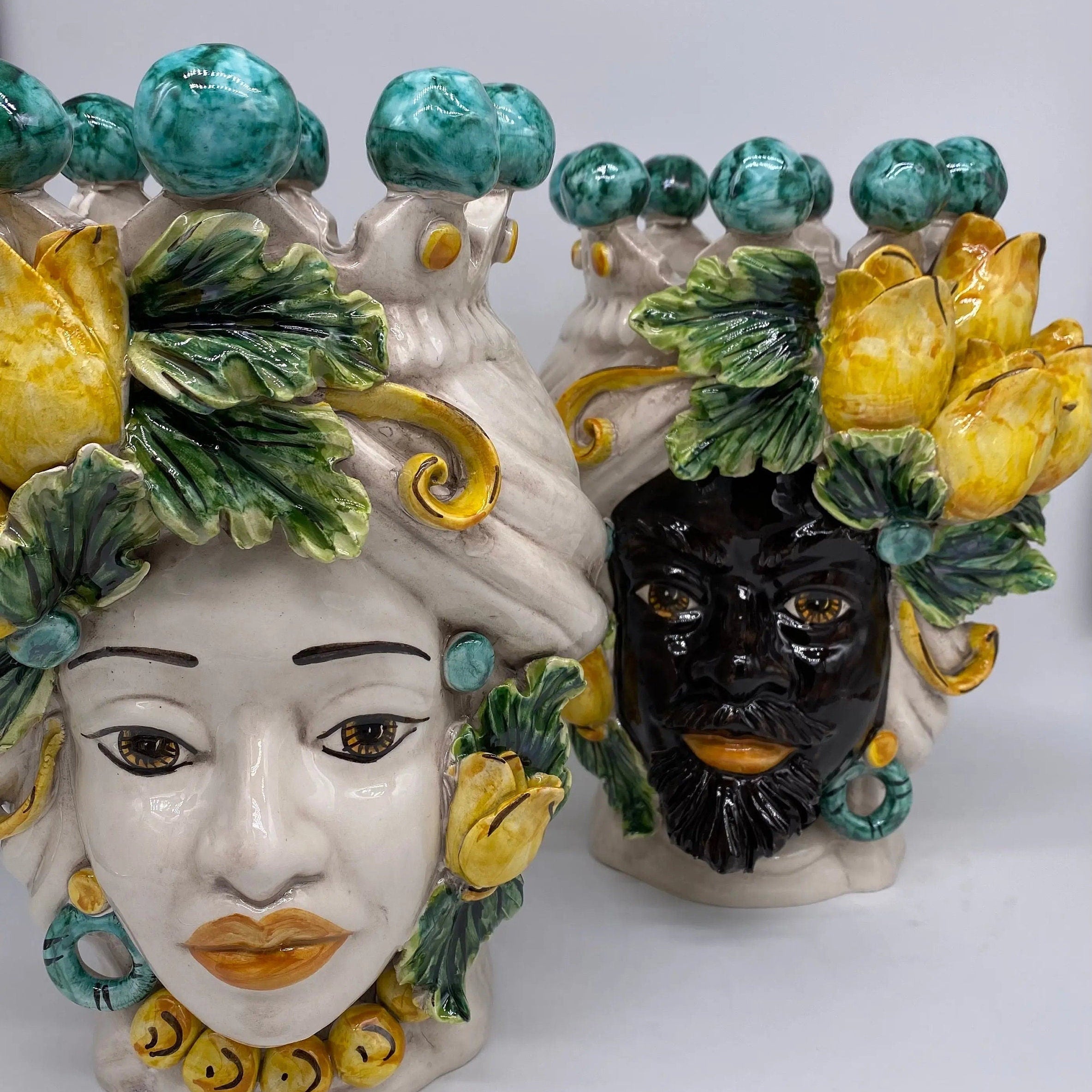 Teste di Moro Tulipani Ceramica Caltagirone cm H.30 L.23 Artigianale DD CERAMICHE SICILIANE