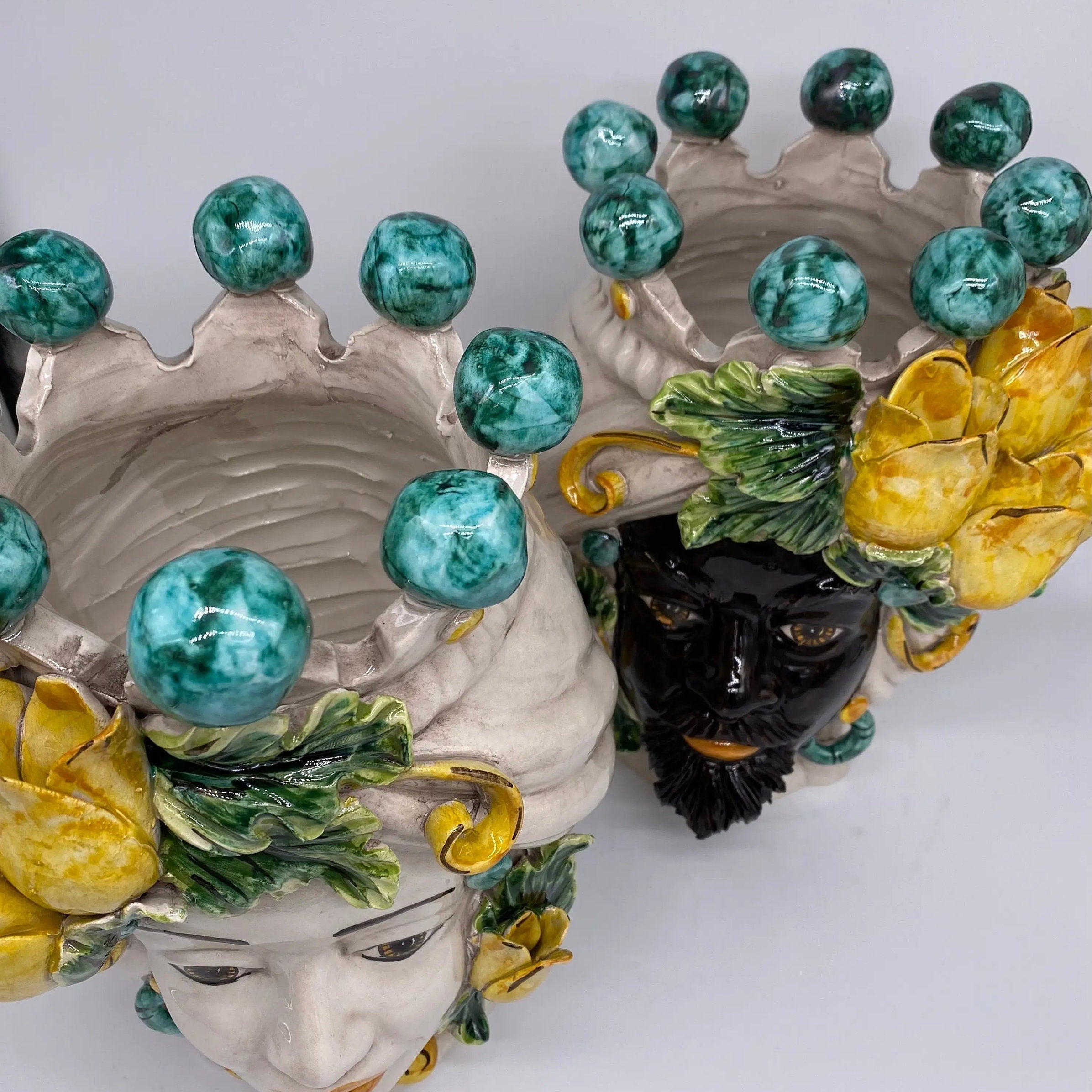 Teste di Moro Tulipani Ceramica Caltagirone cm H.30 L.23 Artigianale DD CERAMICHE SICILIANE