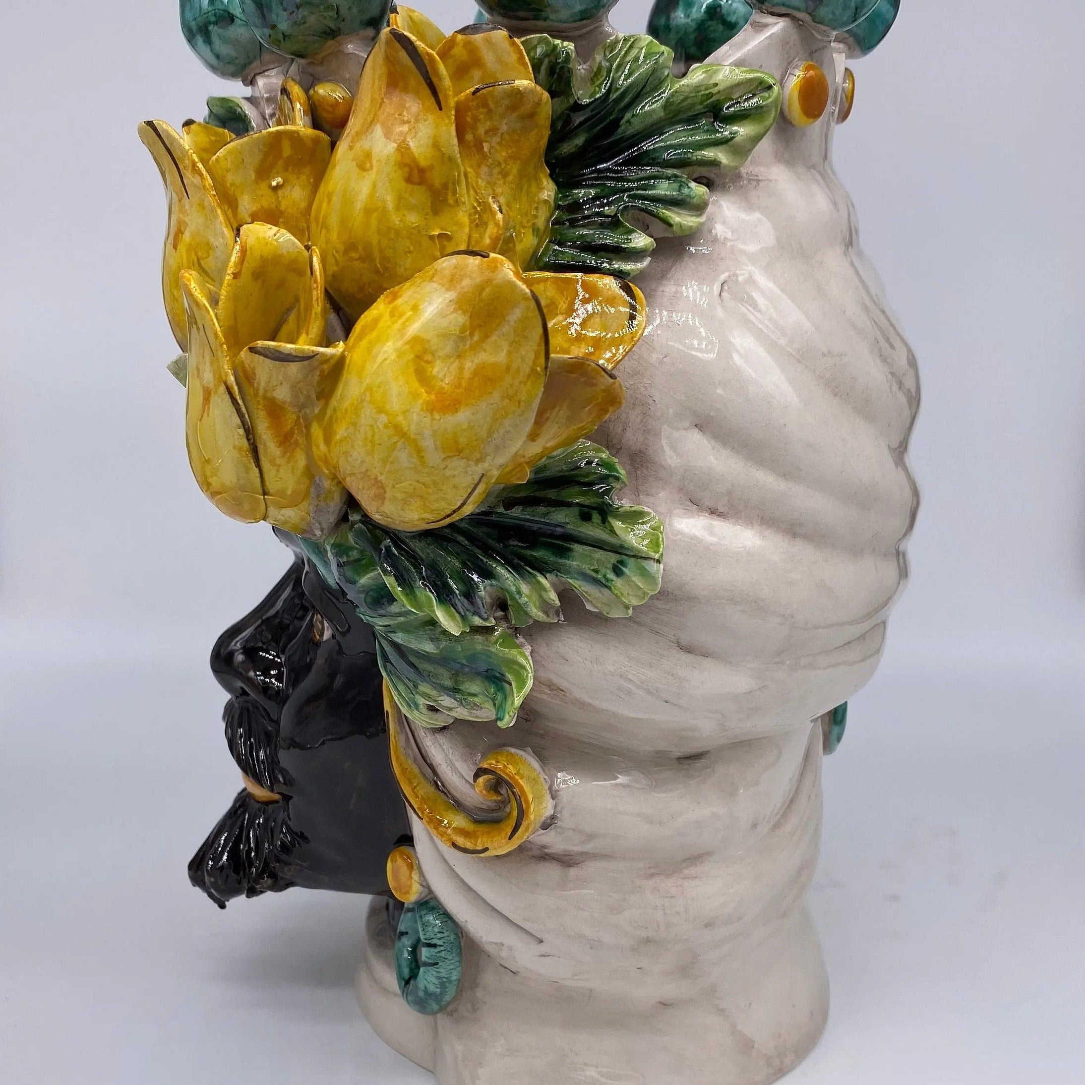 Teste di Moro Tulipani Ceramica Caltagirone cm H.30 L.23 Artigianale DD CERAMICHE SICILIANE