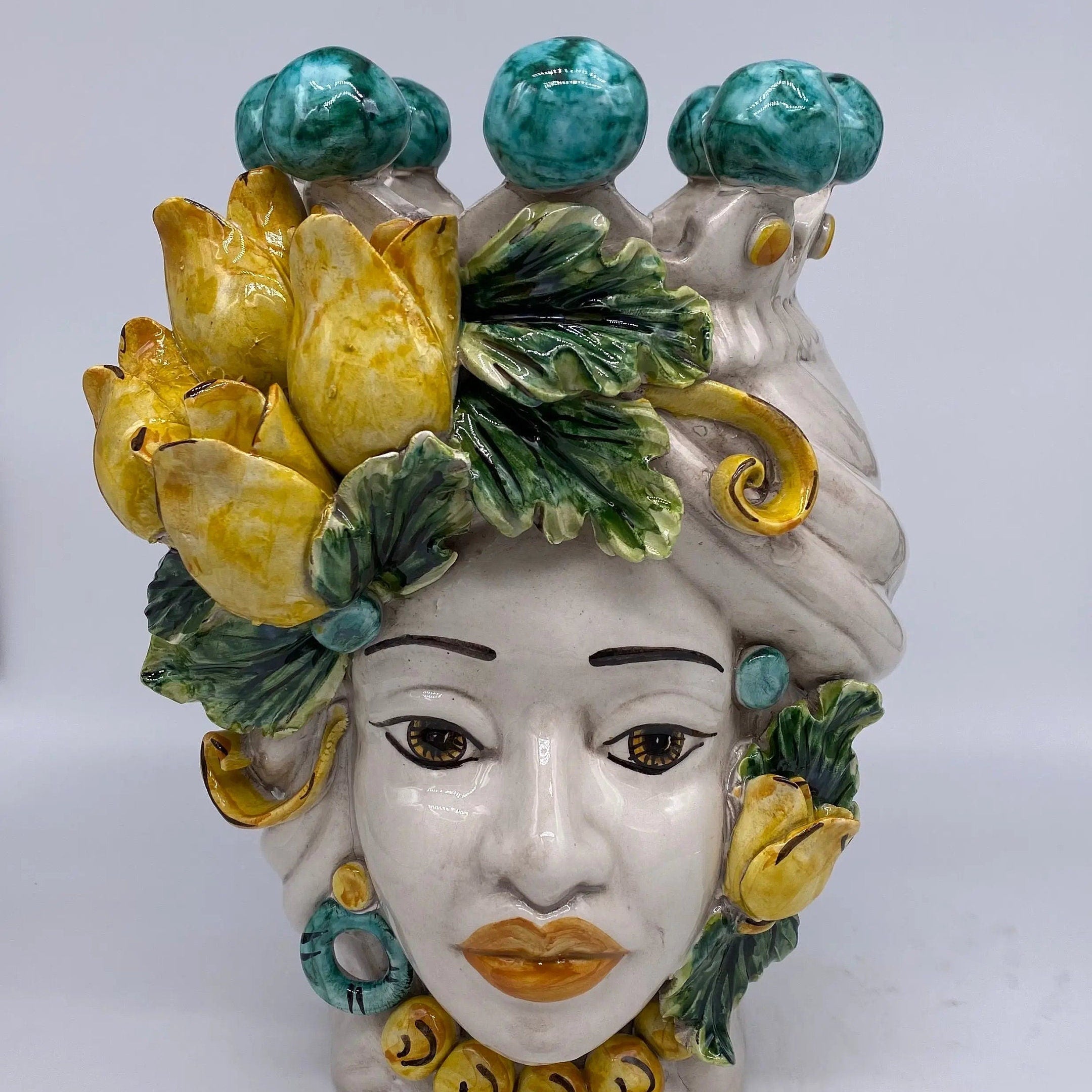 Teste di Moro Tulipani Ceramica Caltagirone cm H.30 L.23 Artigianale DD CERAMICHE SICILIANE