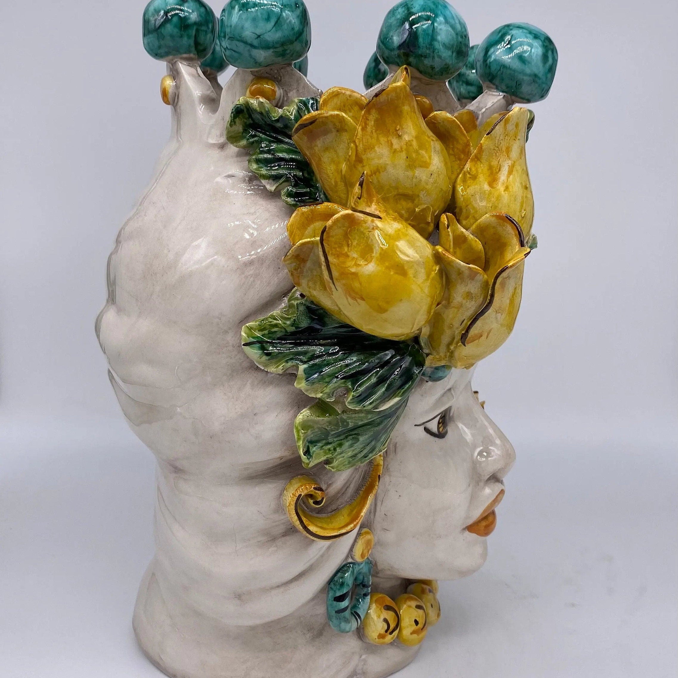 Teste di Moro Tulipani Ceramica Caltagirone cm H.30 L.23 Artigianale DD CERAMICHE SICILIANE