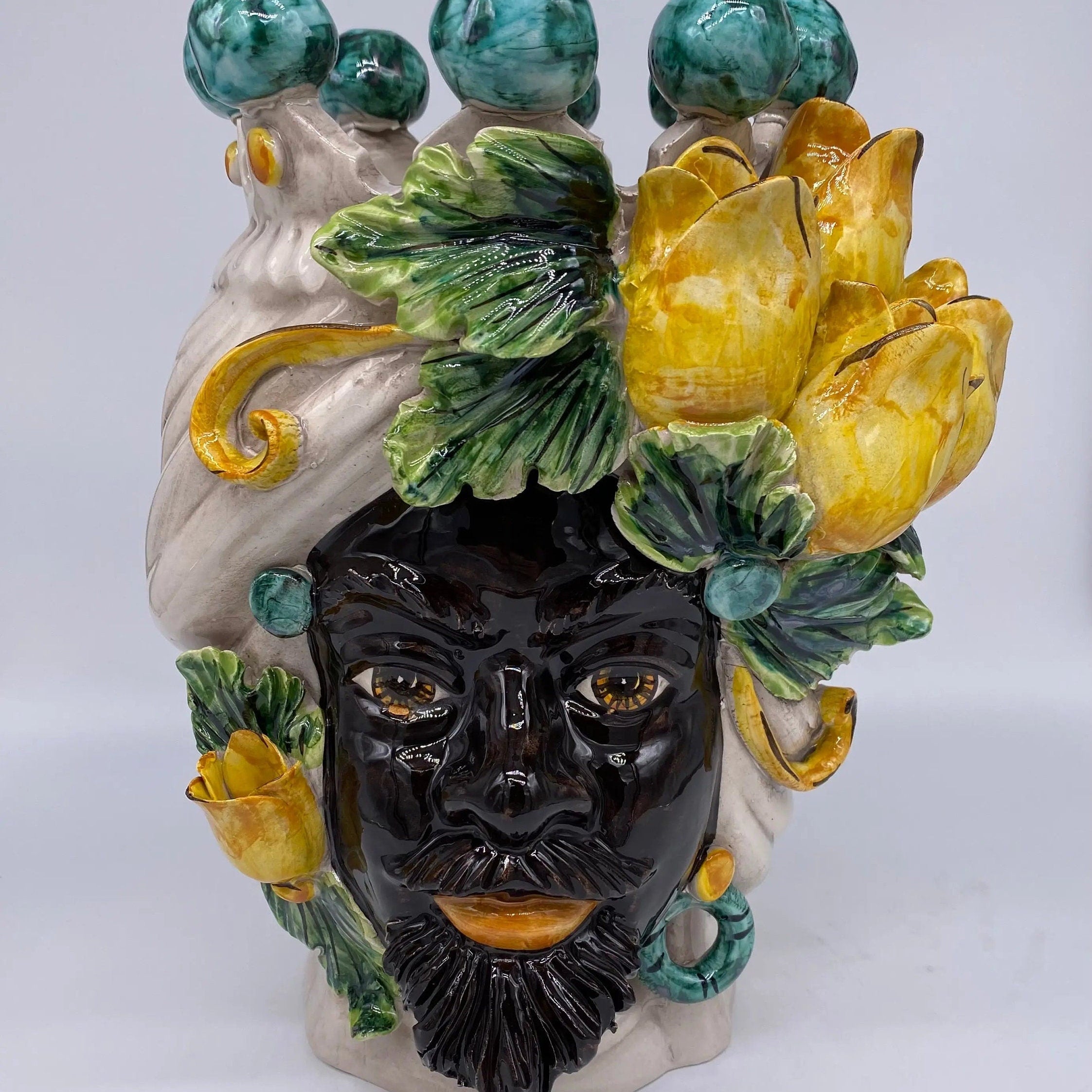 Teste di Moro Tulipani Ceramica Caltagirone cm H.30 L.23 Artigianale DD CERAMICHE SICILIANE