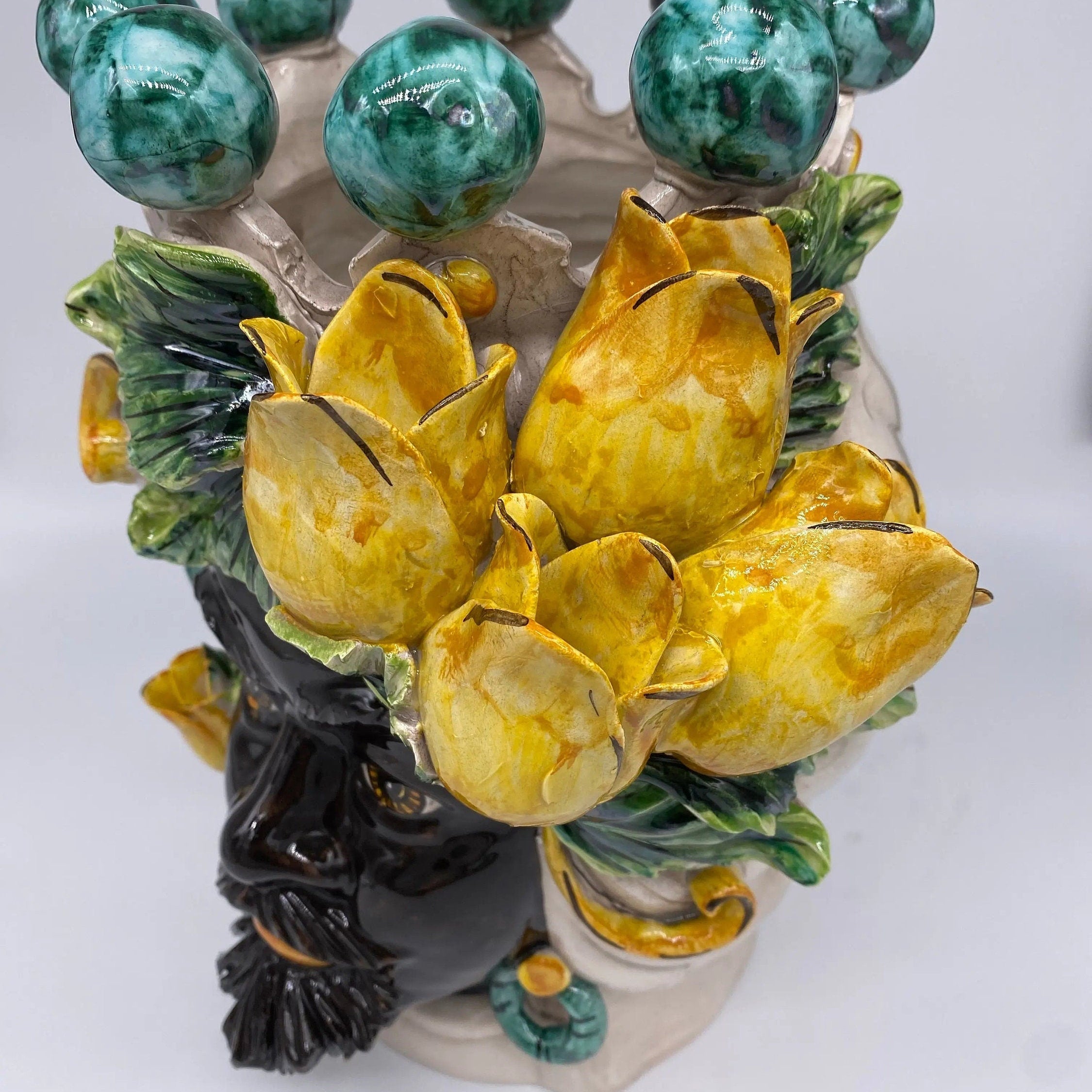 Teste di Moro Tulipani Ceramica Caltagirone cm H.30 L.23 Artigianale DD CERAMICHE SICILIANE