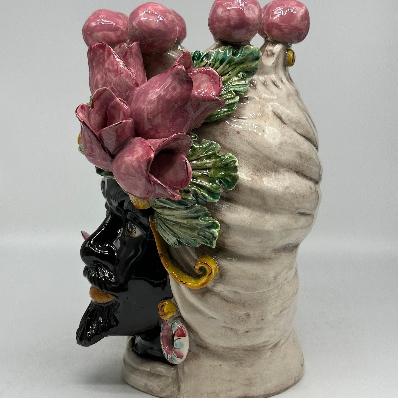 Teste di Moro Tulipani Risa Ceramica Caltagirone cm H.30 L.23 Artigianale - DD CERAMICHE SICILIANE