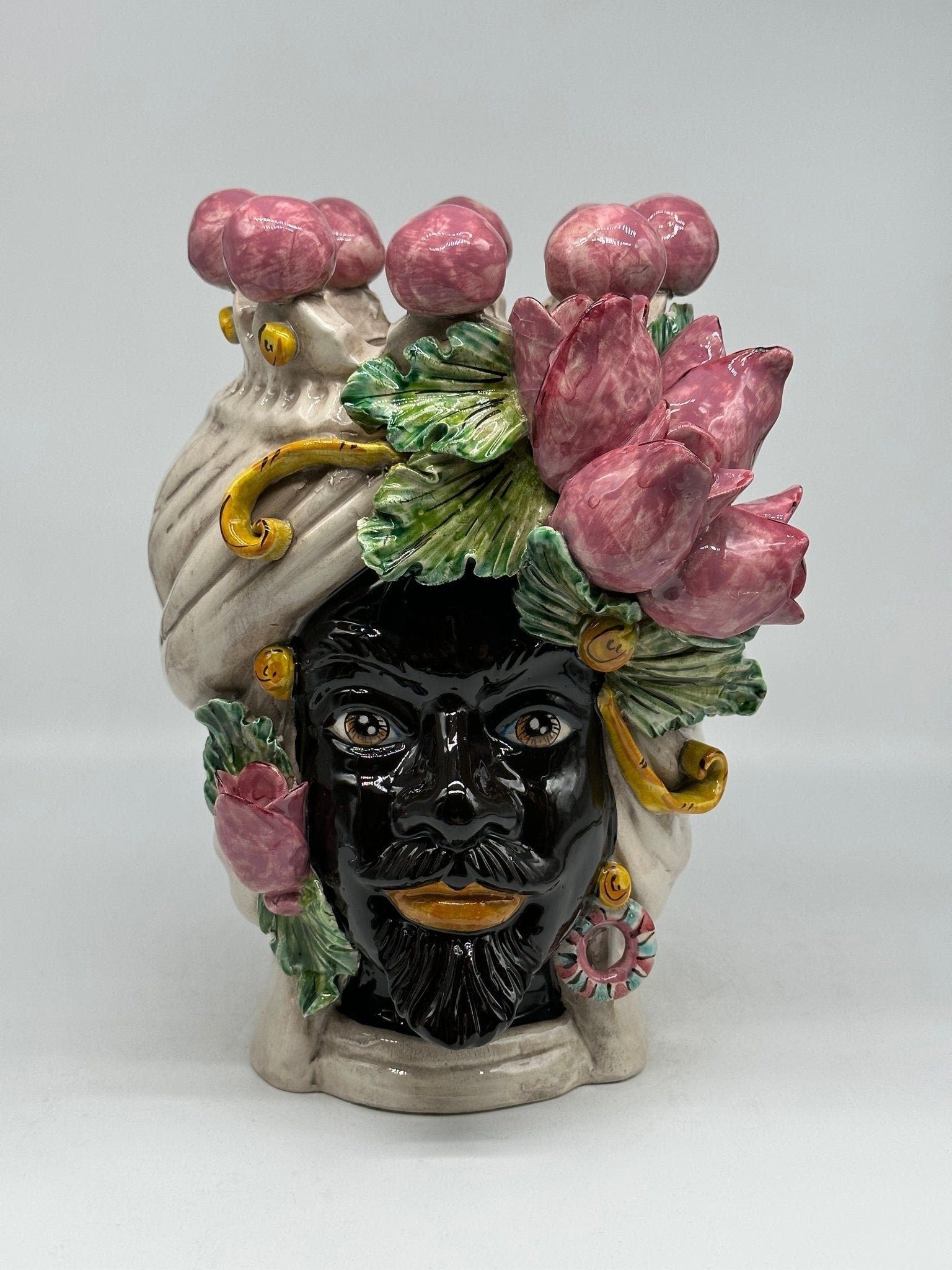 Teste di Moro Tulipani Risa Ceramica Caltagirone cm H.30 L.23 Artigianale - DD CERAMICHE SICILIANE