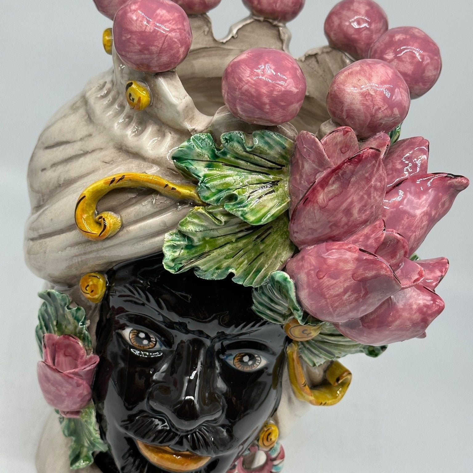 Teste di Moro Tulipani Risa Ceramica Caltagirone cm H.30 L.23 Artigianale - DD CERAMICHE SICILIANE