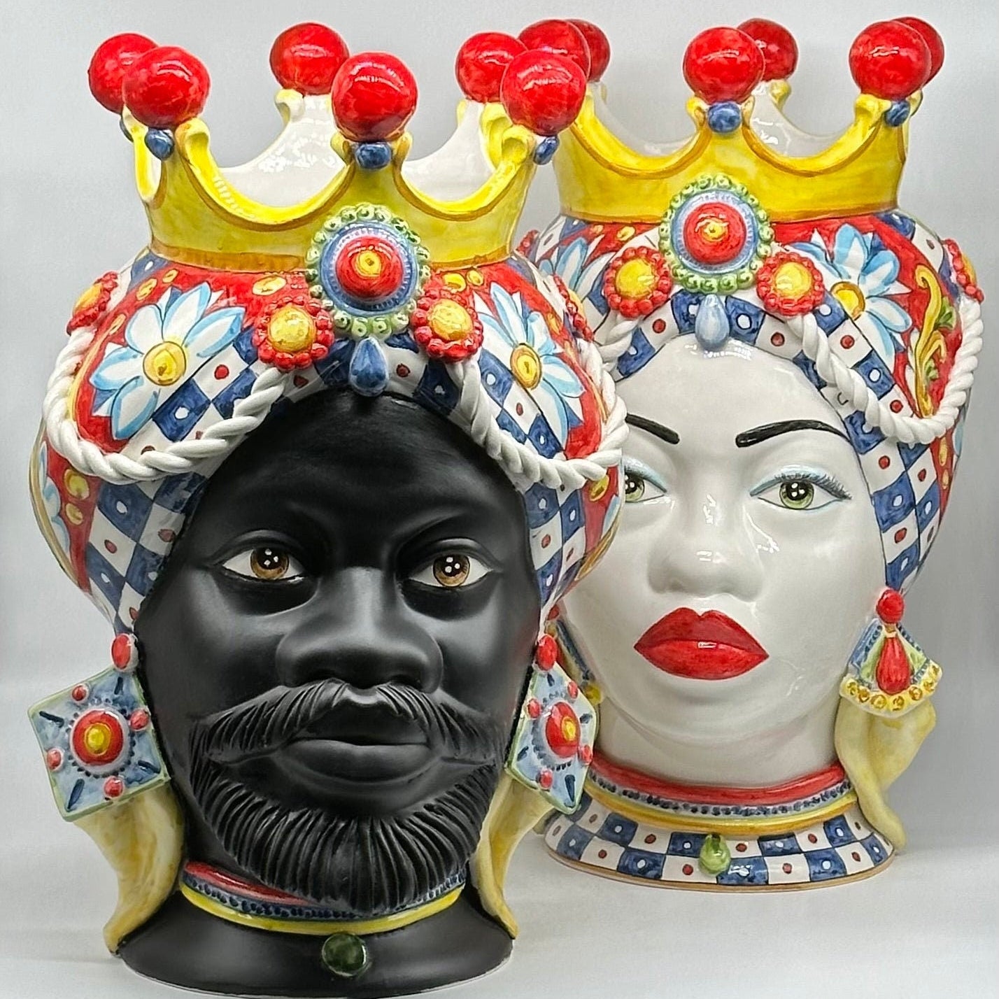 Teste Di Moro Zefiro Ceramica Caltagirone Cm H.43 L.26 Artigianale Serie "Carretto"