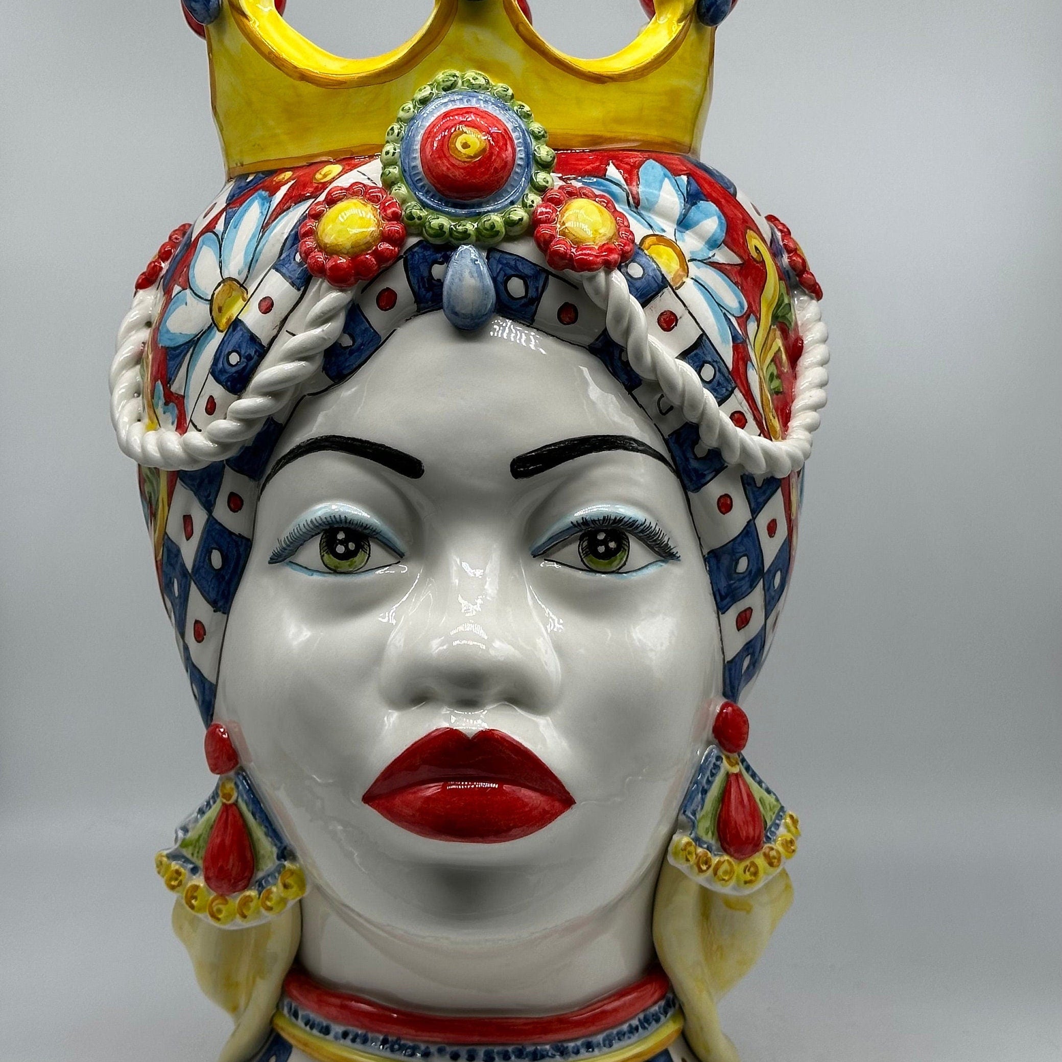 Teste Di Moro Zefiro Ceramica Caltagirone Cm H.43 L.26 Artigianale Serie "Carretto"