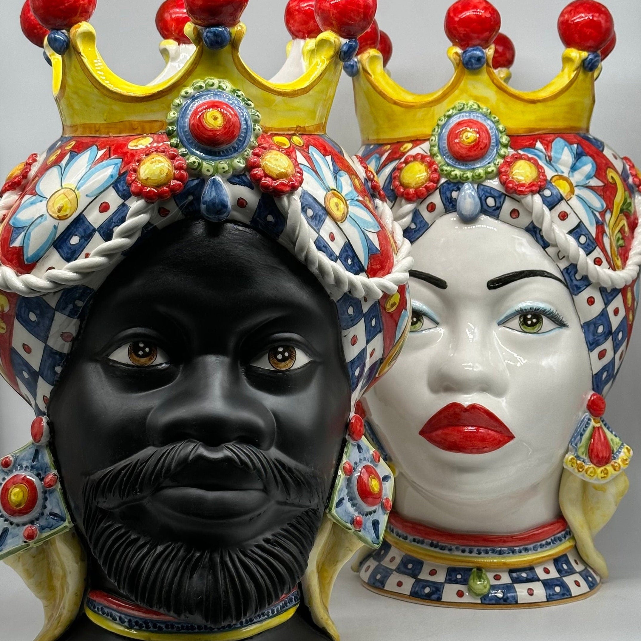 Teste Di Moro Zefiro Ceramica Caltagirone Cm H.43 L.26 Artigianale Serie "Carretto"