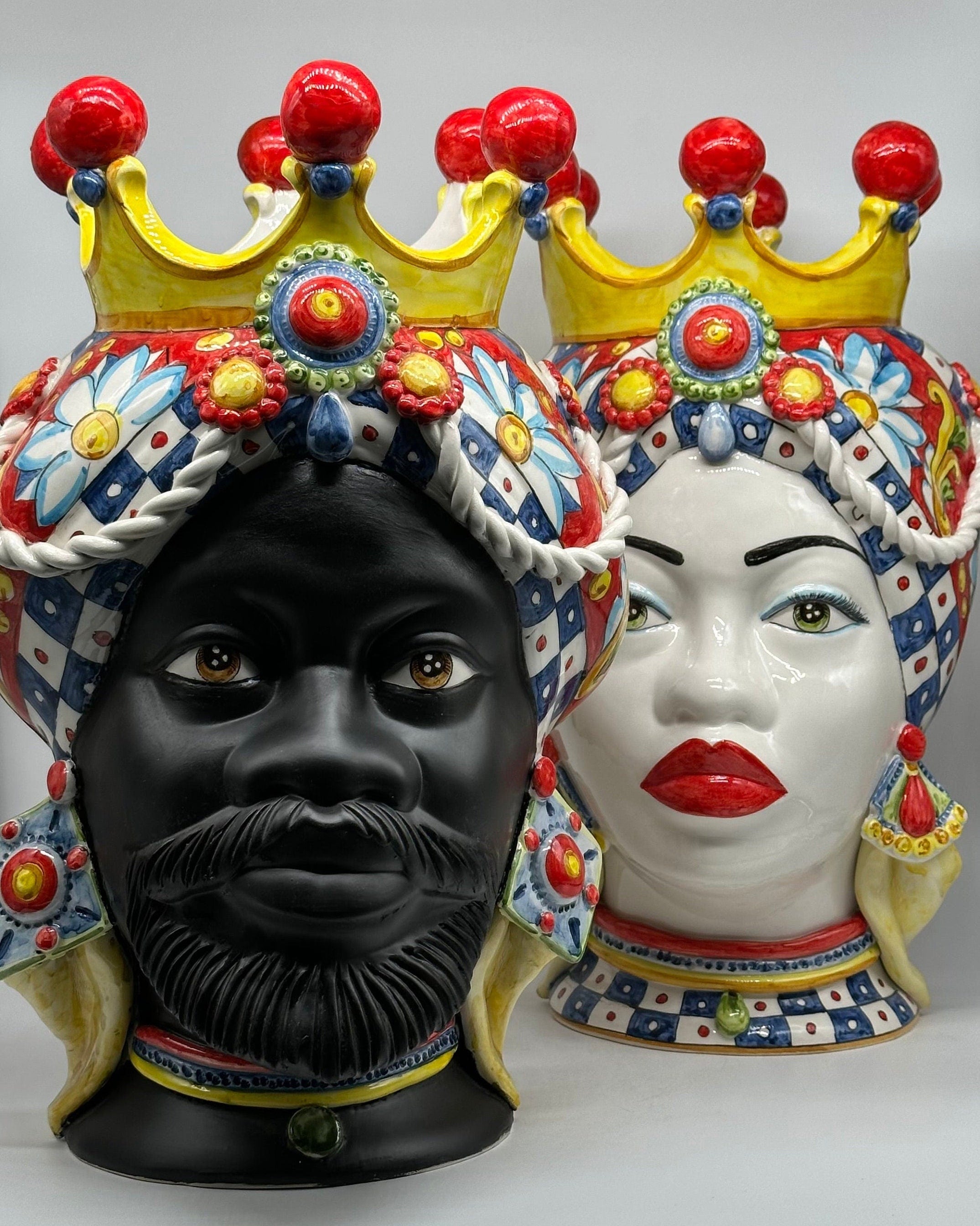 Teste Di Moro Zefiro Ceramica Caltagirone Cm H.43 L.26 Artigianale Serie "Carretto"