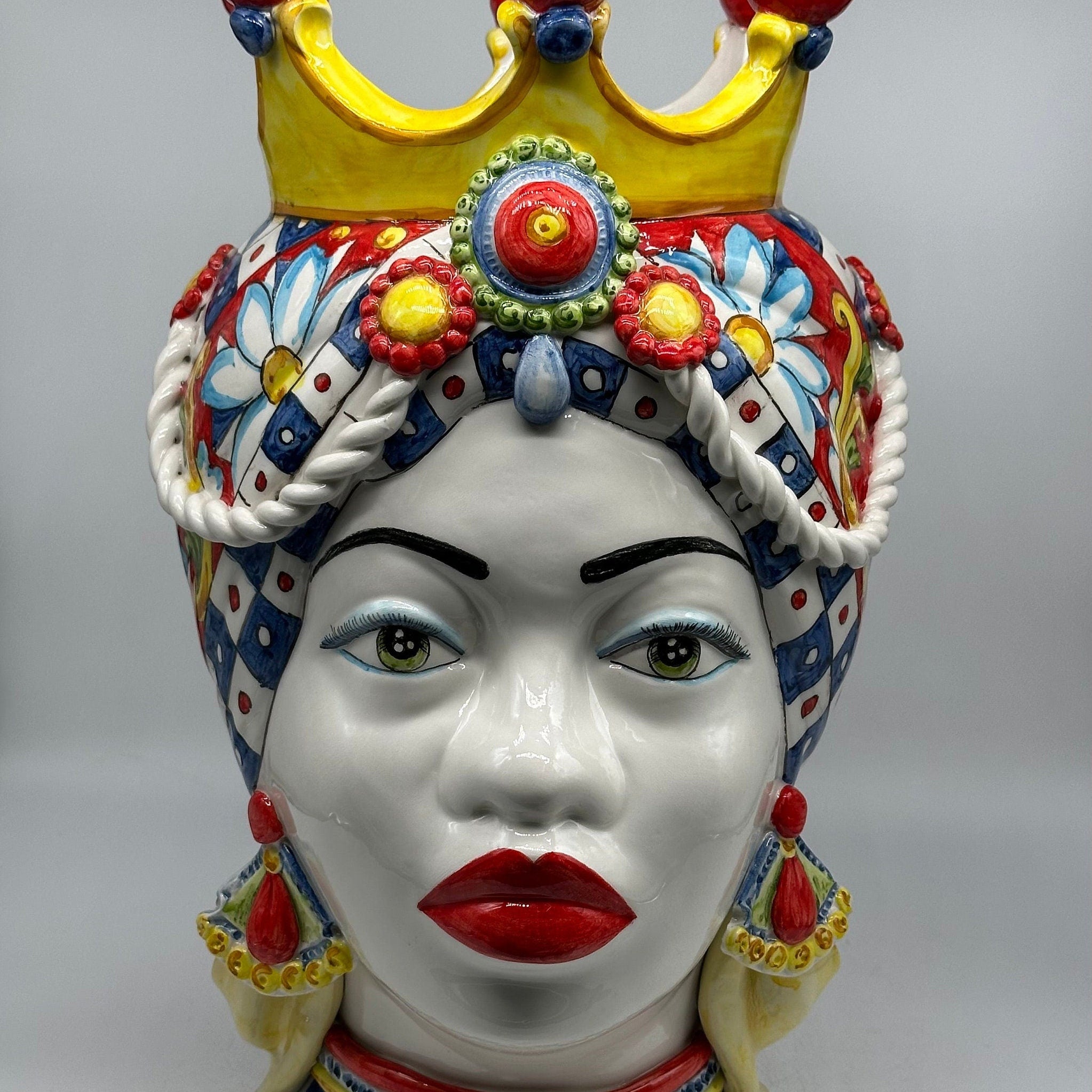 Teste Di Moro Zefiro Ceramica Caltagirone Cm H.43 L.26 Artigianale Serie "Carretto"