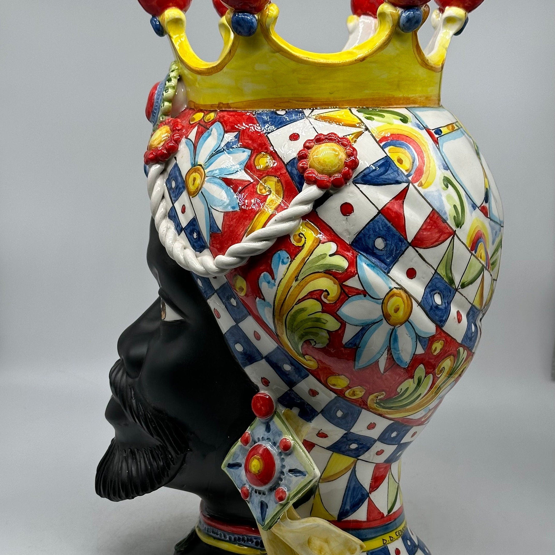 Teste Di Moro Zefiro Ceramica Caltagirone Cm H.43 L.26 Artigianale Serie "Carretto"