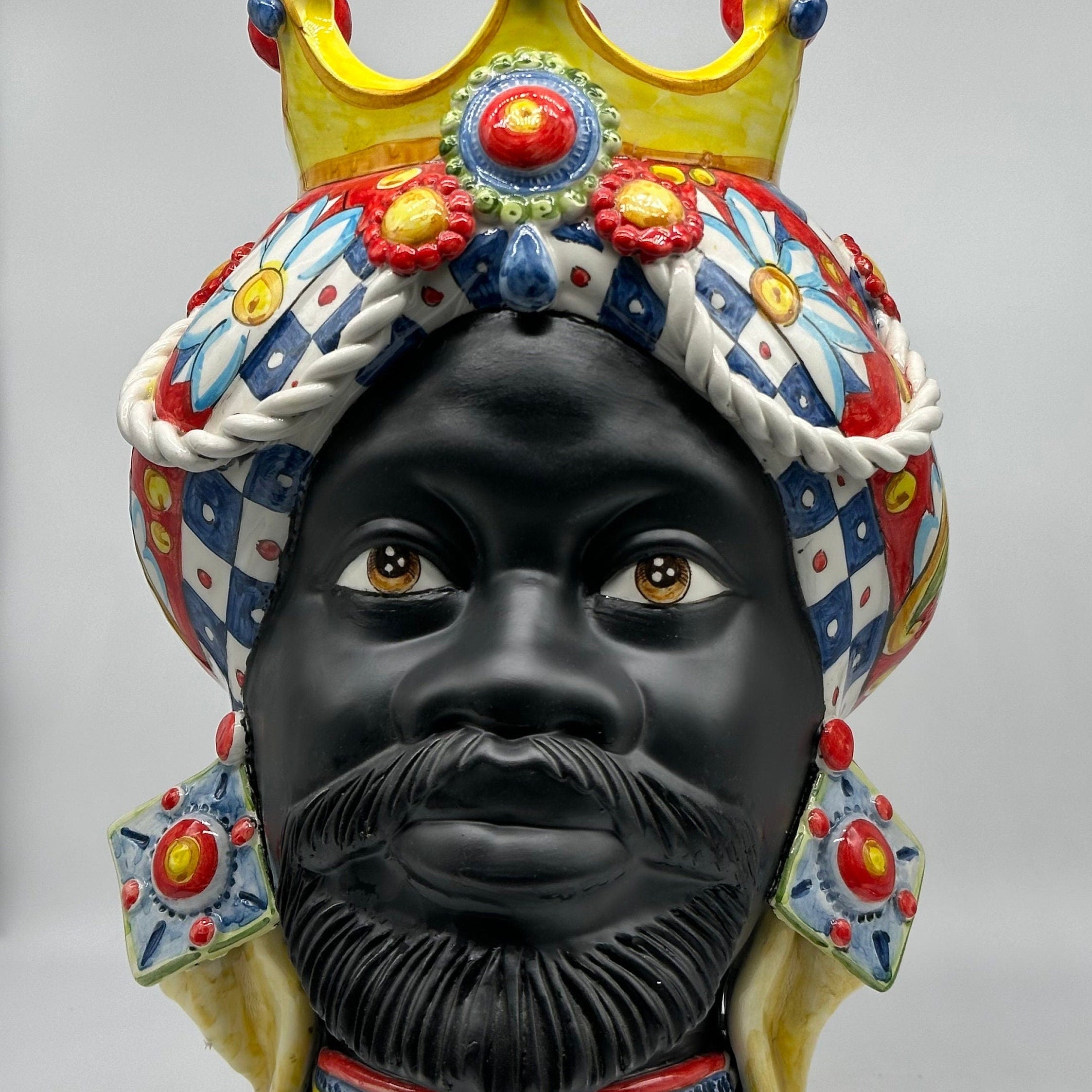 Teste Di Moro Zefiro Ceramica Caltagirone Cm H.43 L.26 Artigianale Serie "Carretto"