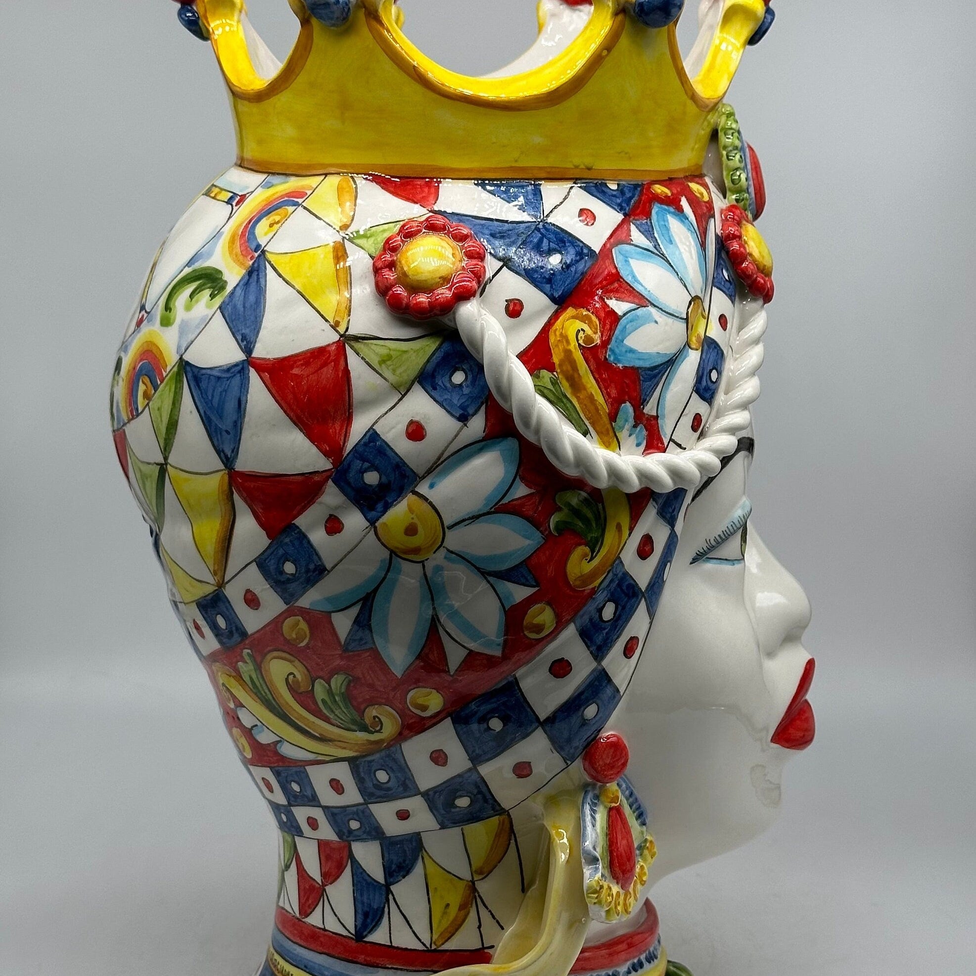 Teste Di Moro Zefiro Ceramica Caltagirone Cm H.43 L.26 Artigianale Serie "Carretto"