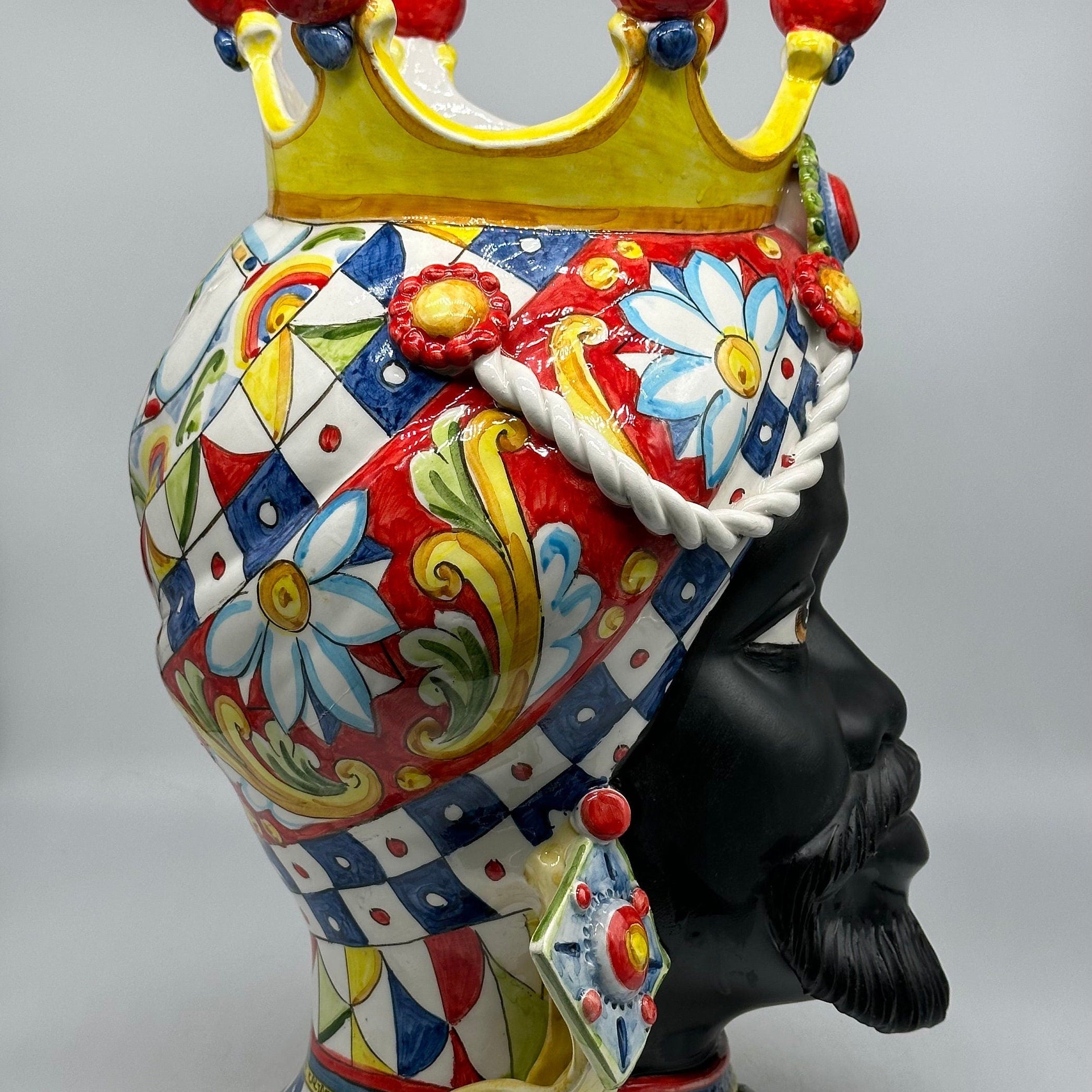 Teste Di Moro Zefiro Ceramica Caltagirone Cm H.43 L.26 Artigianale Serie "Carretto"