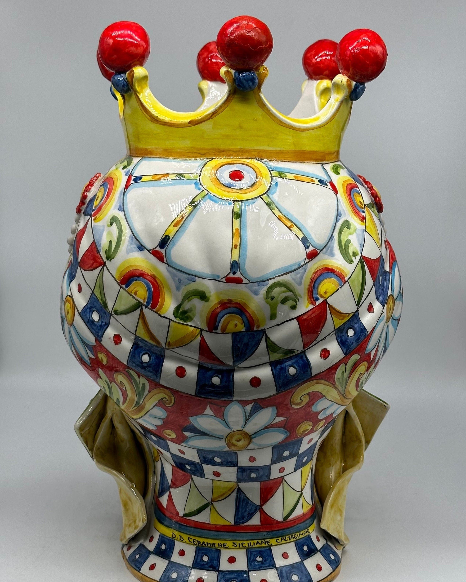 Teste Di Moro Zefiro Ceramica Caltagirone Cm H.43 L.26 Artigianale Serie "Carretto"
