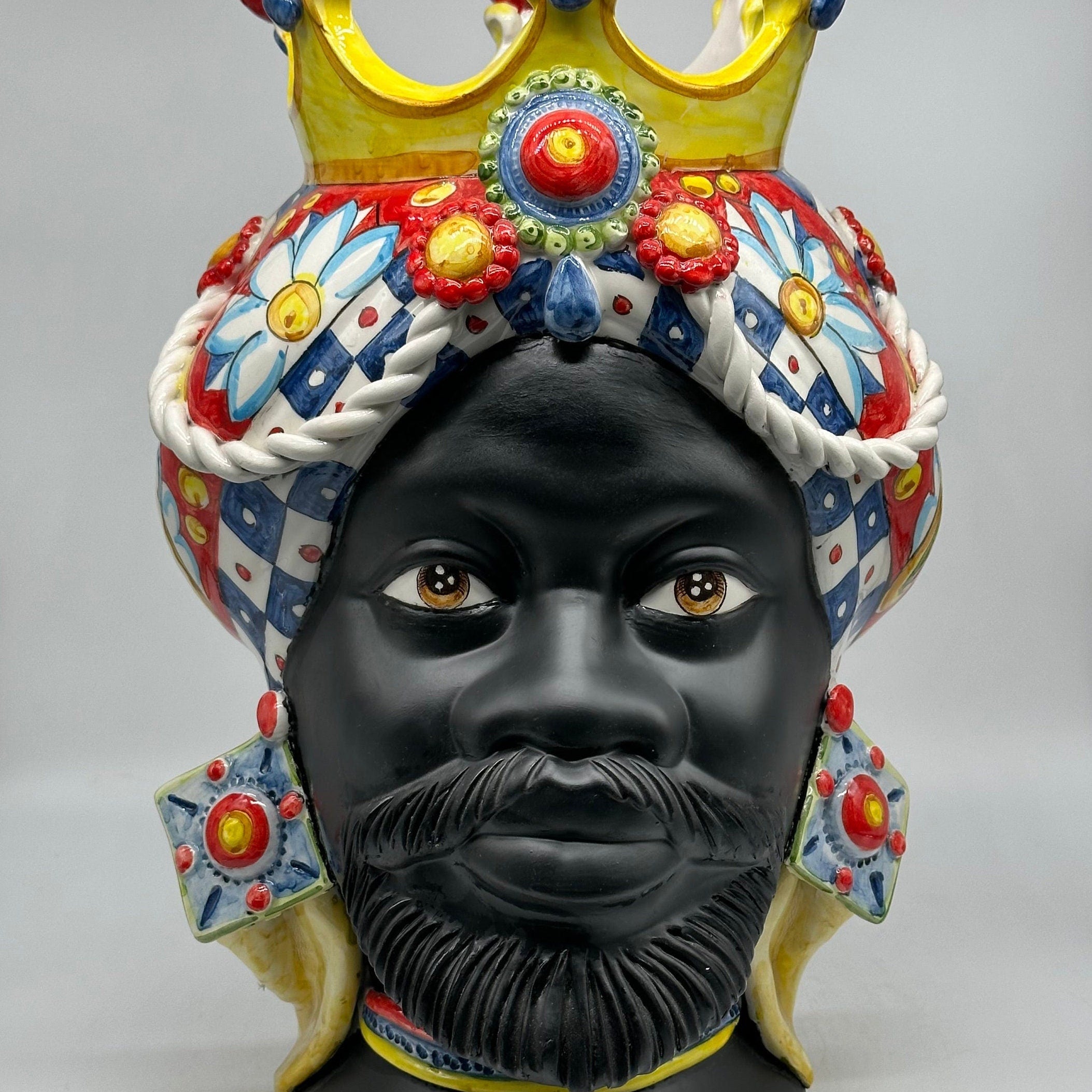 Teste Di Moro Zefiro Ceramica Caltagirone Cm H.43 L.26 Artigianale Serie "Carretto"