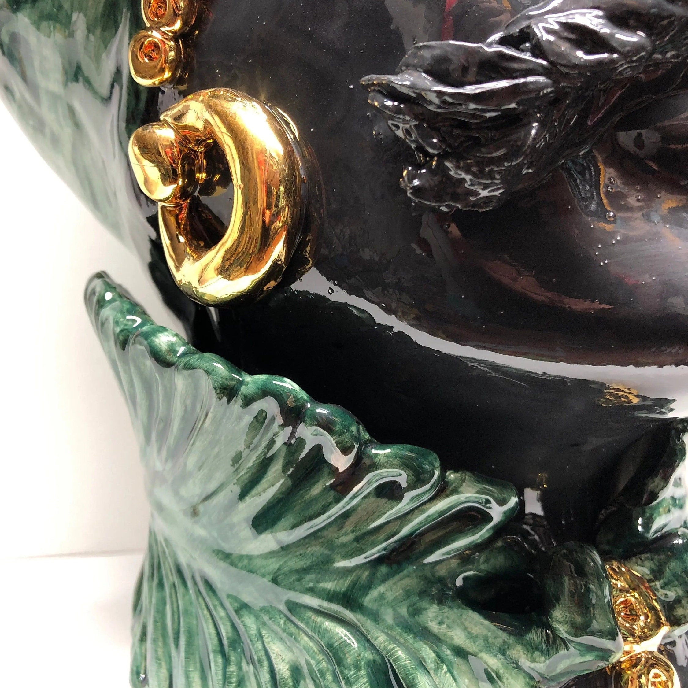 Teste di Moro Zefiro Ceramica Caltagirone cm H.43 L.26 Artigianale Verde Nero Oro DD CERAMICHE SICILIANE