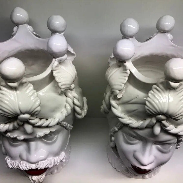 Teste di Moro Zefiro Ceramica Caltagirone cm H.43 L.26 Artigianale Bianco Labbra Rosse DD CERAMICHE SICILIANE