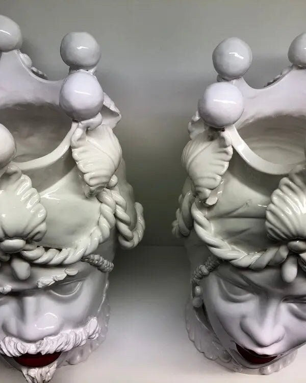 Teste di Moro Zefiro Ceramica Caltagirone cm H.43 L.26 Artigianale Bianco Labbra Rosse DD CERAMICHE SICILIANE