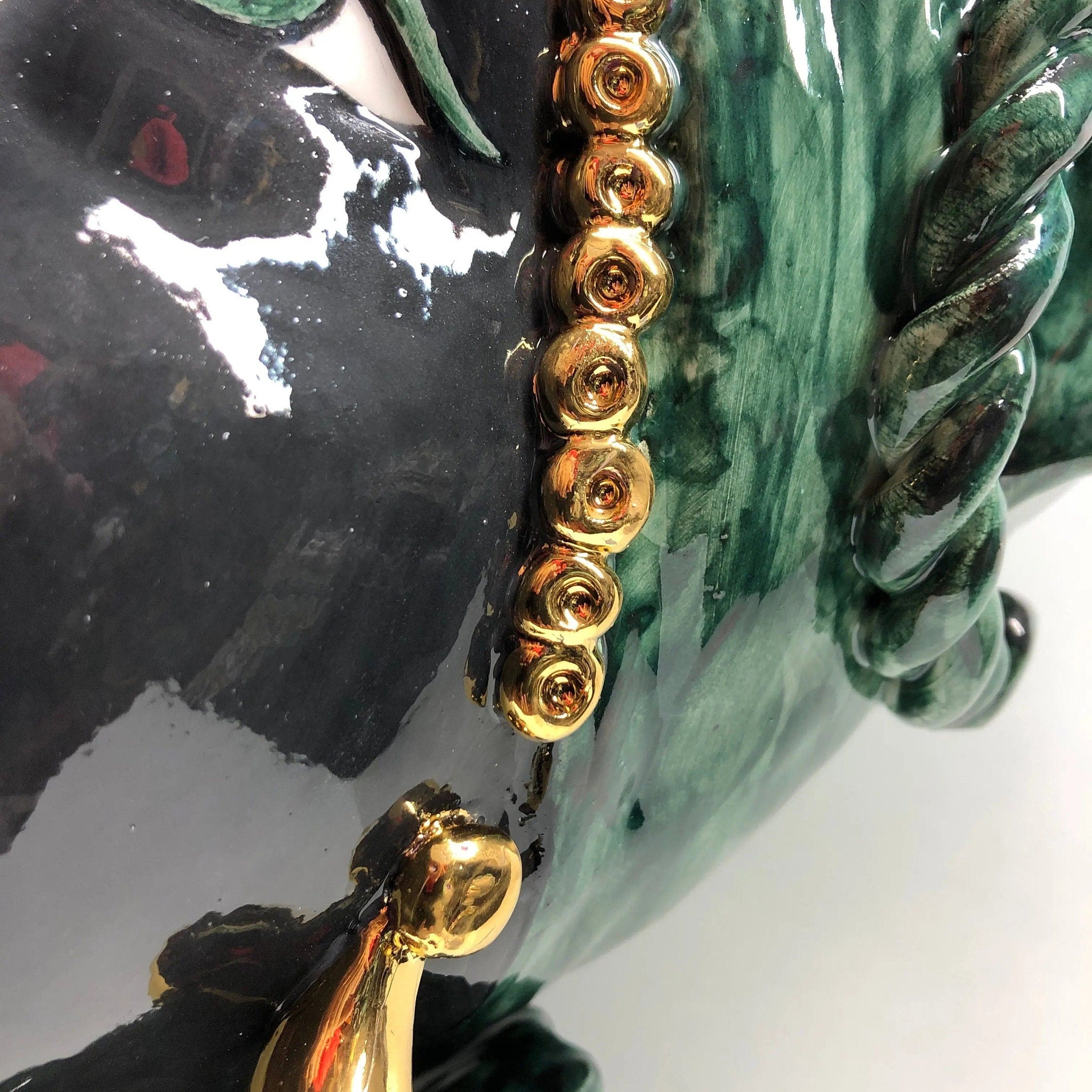 Teste di Moro Zefiro Ceramica Caltagirone cm H.43 L.26 Artigianale Verde Nero Oro DD CERAMICHE SICILIANE