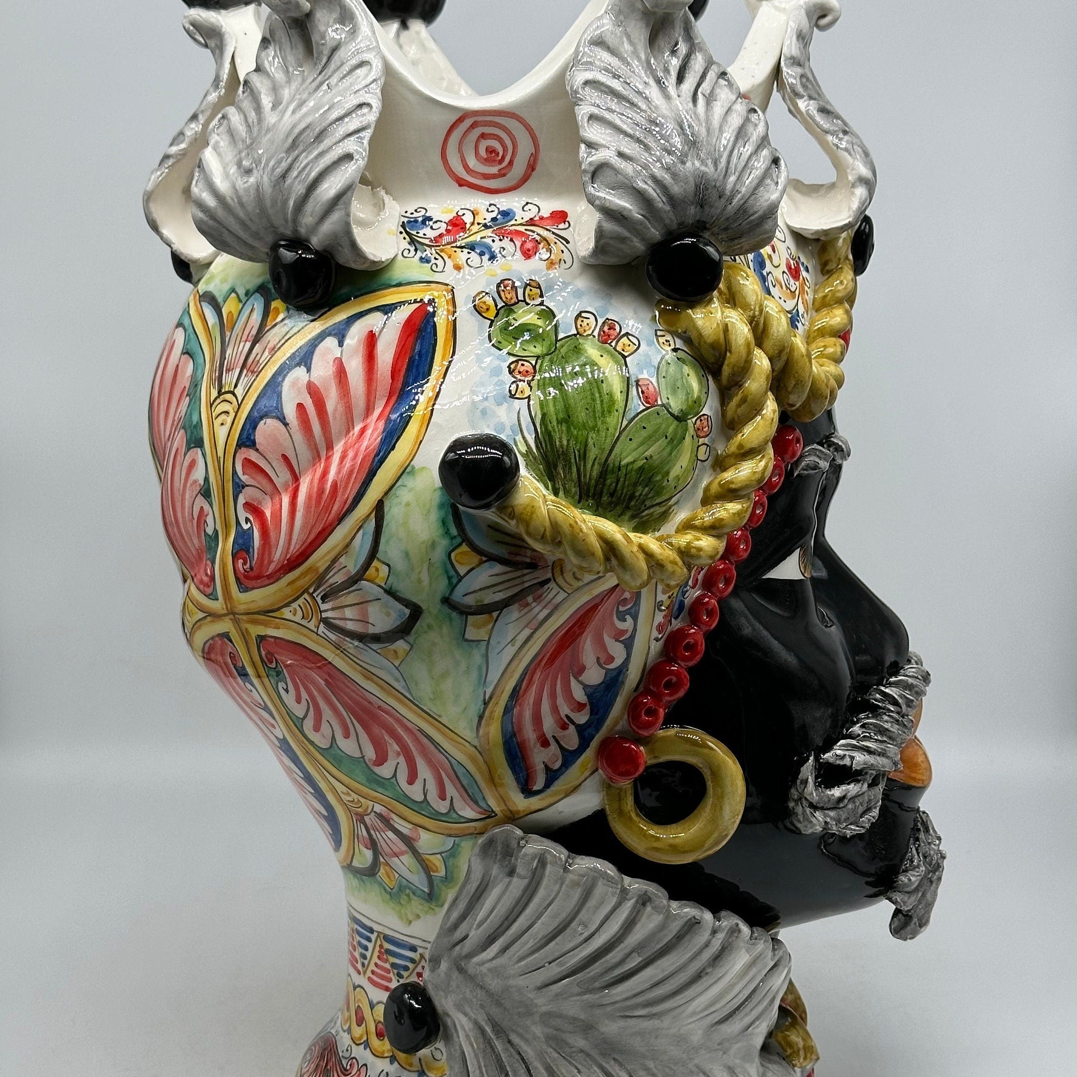 Teste Di Moro Zefiro Ceramica Caltagirone Cm H.43 L.26 Artigianale Serie Sicilia