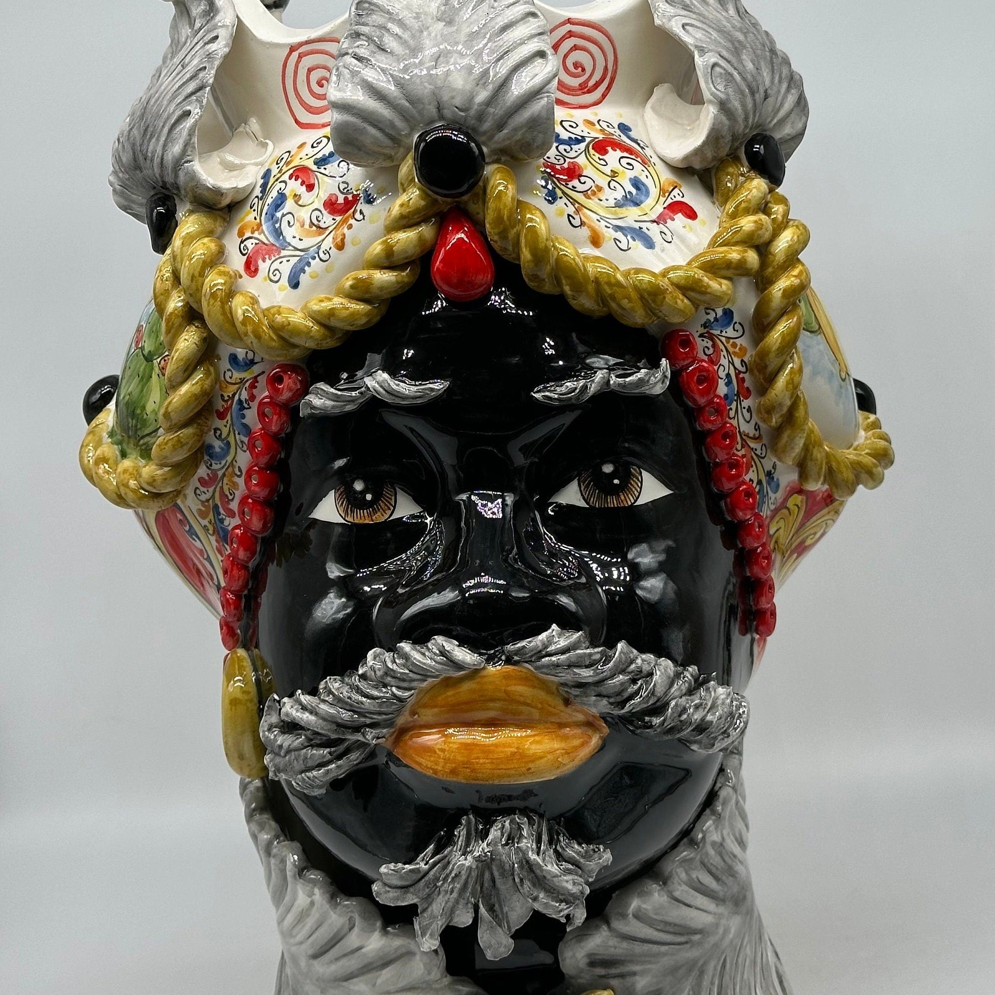 Teste Di Moro Zefiro Ceramica Caltagirone Cm H.43 L.26 Artigianale Serie Sicilia