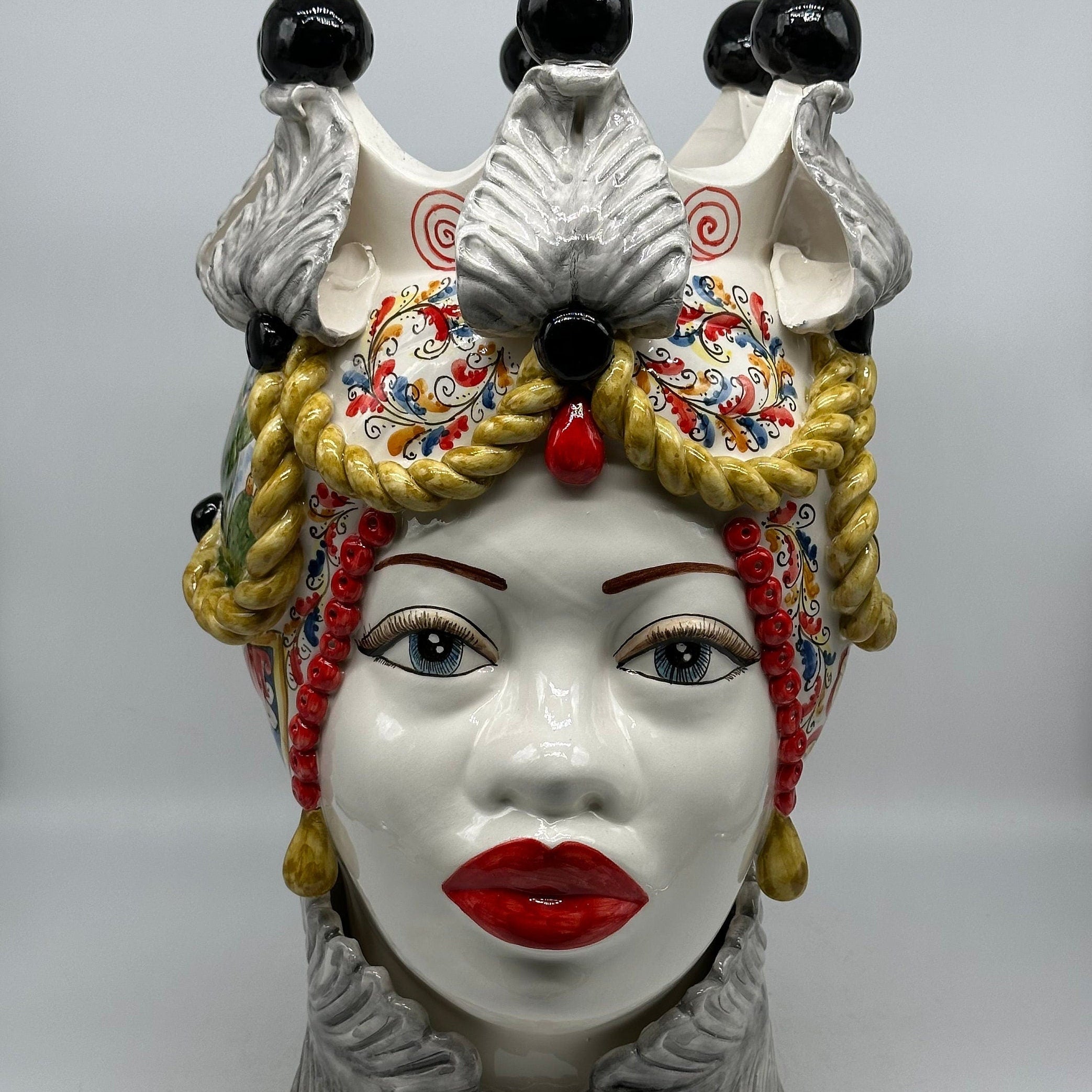 Teste Di Moro Zefiro Ceramica Caltagirone Cm H.43 L.26 Artigianale Serie Sicilia