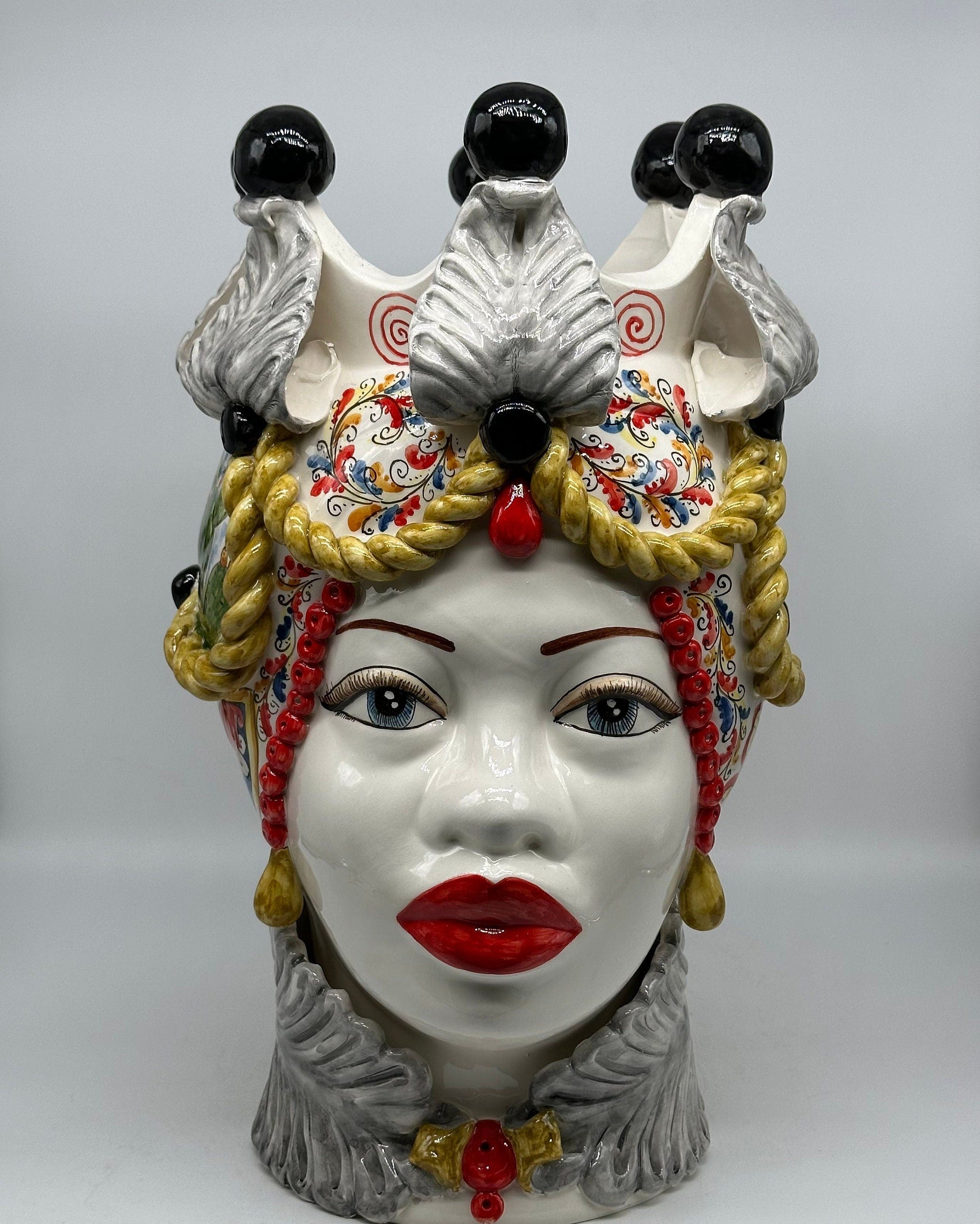 Teste Di Moro Zefiro Ceramica Caltagirone Cm H.43 L.26 Artigianale Serie Sicilia